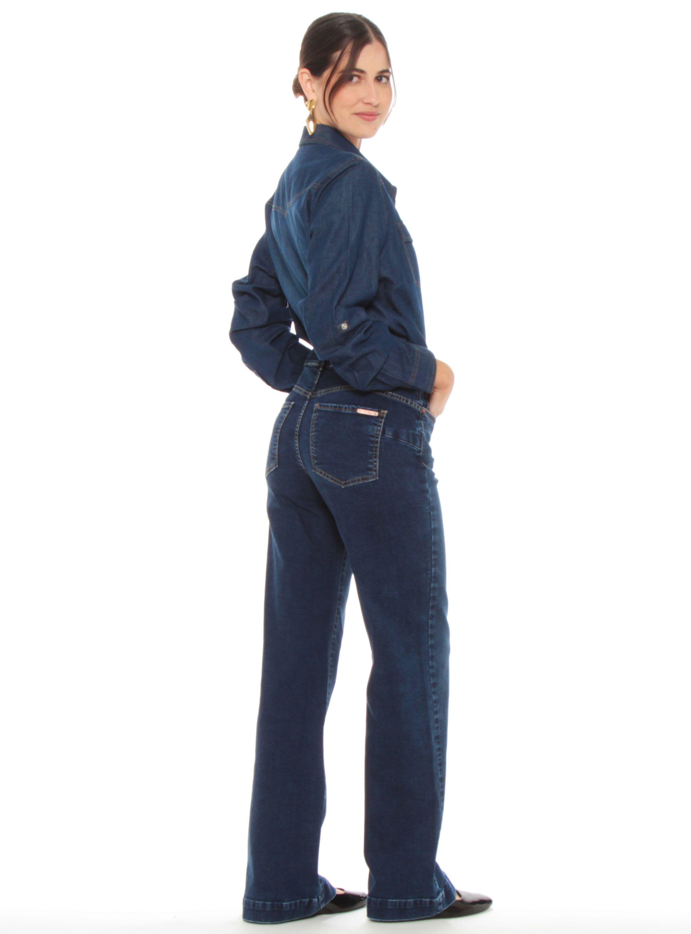 Jeans Recto Tiro Alto Alforza Pretina Básica 1 Botón-4