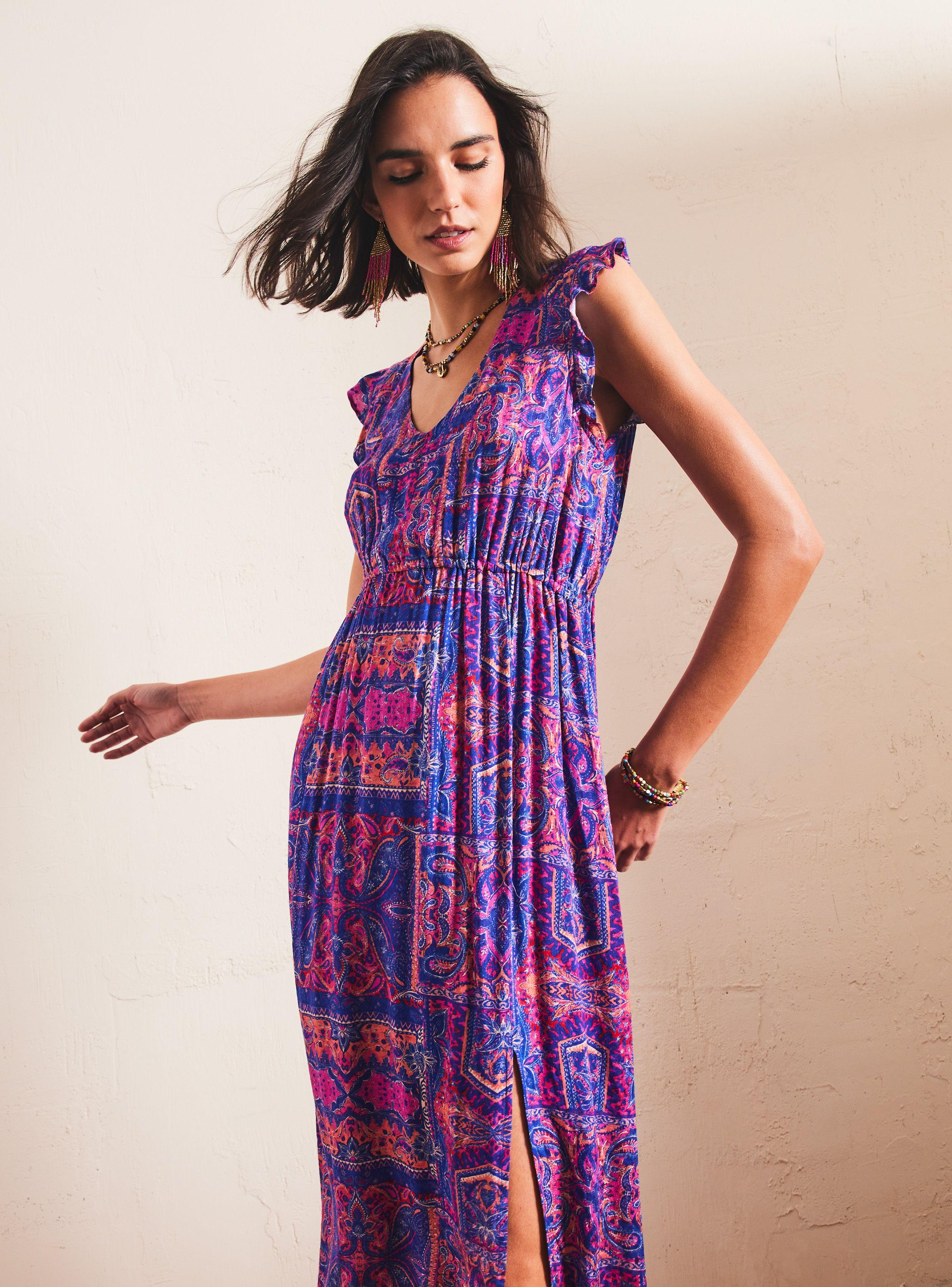 Vestido Estampado y Cintura Elasticada-0