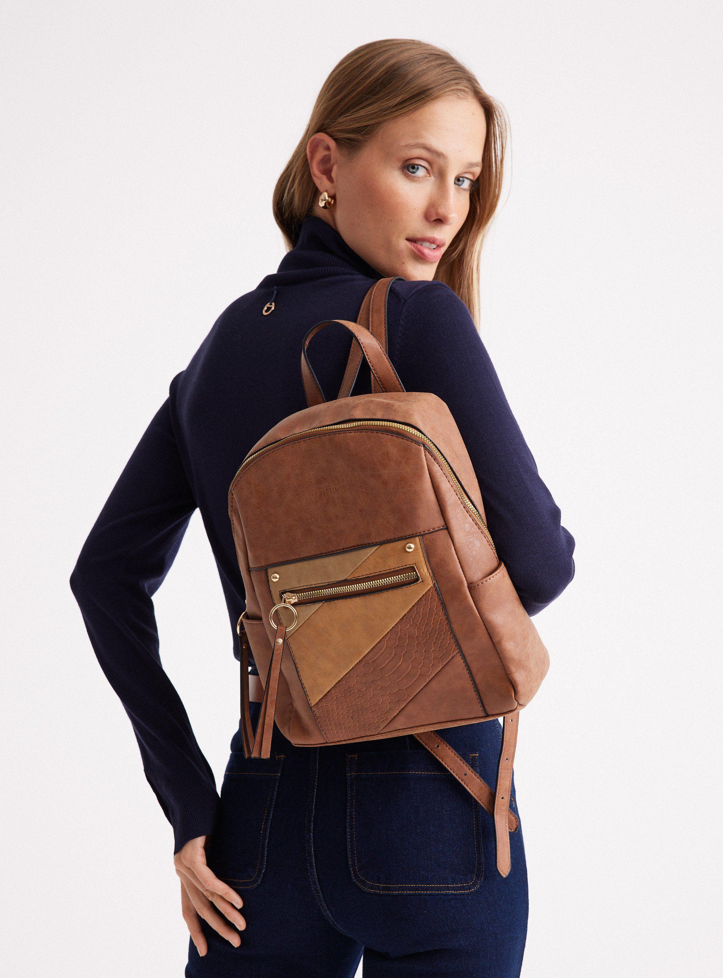 Mochila Con Bolsillo Frontal En Patchwork-0