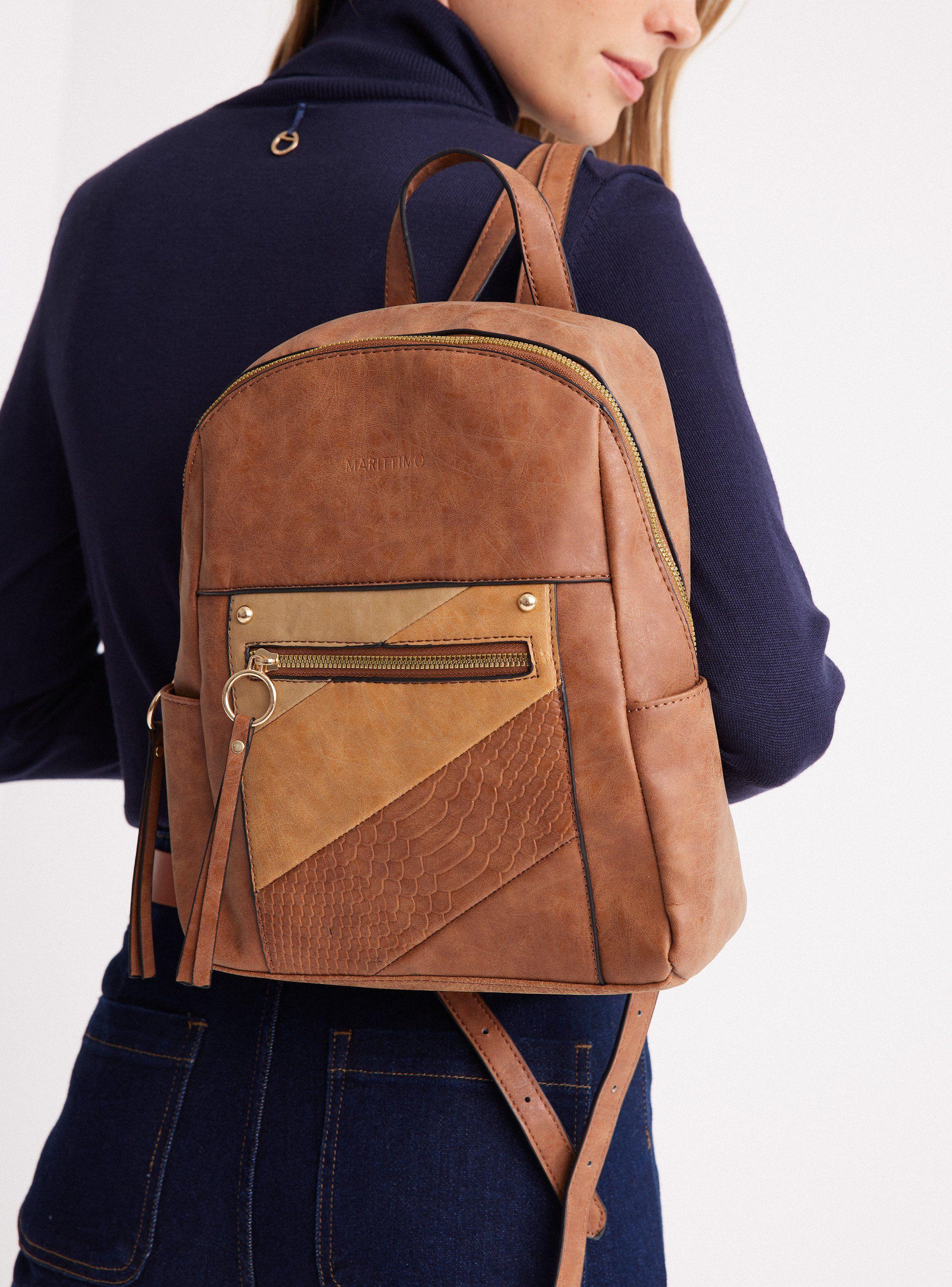 Mochila Con Bolsillo Frontal En Patchwork-1