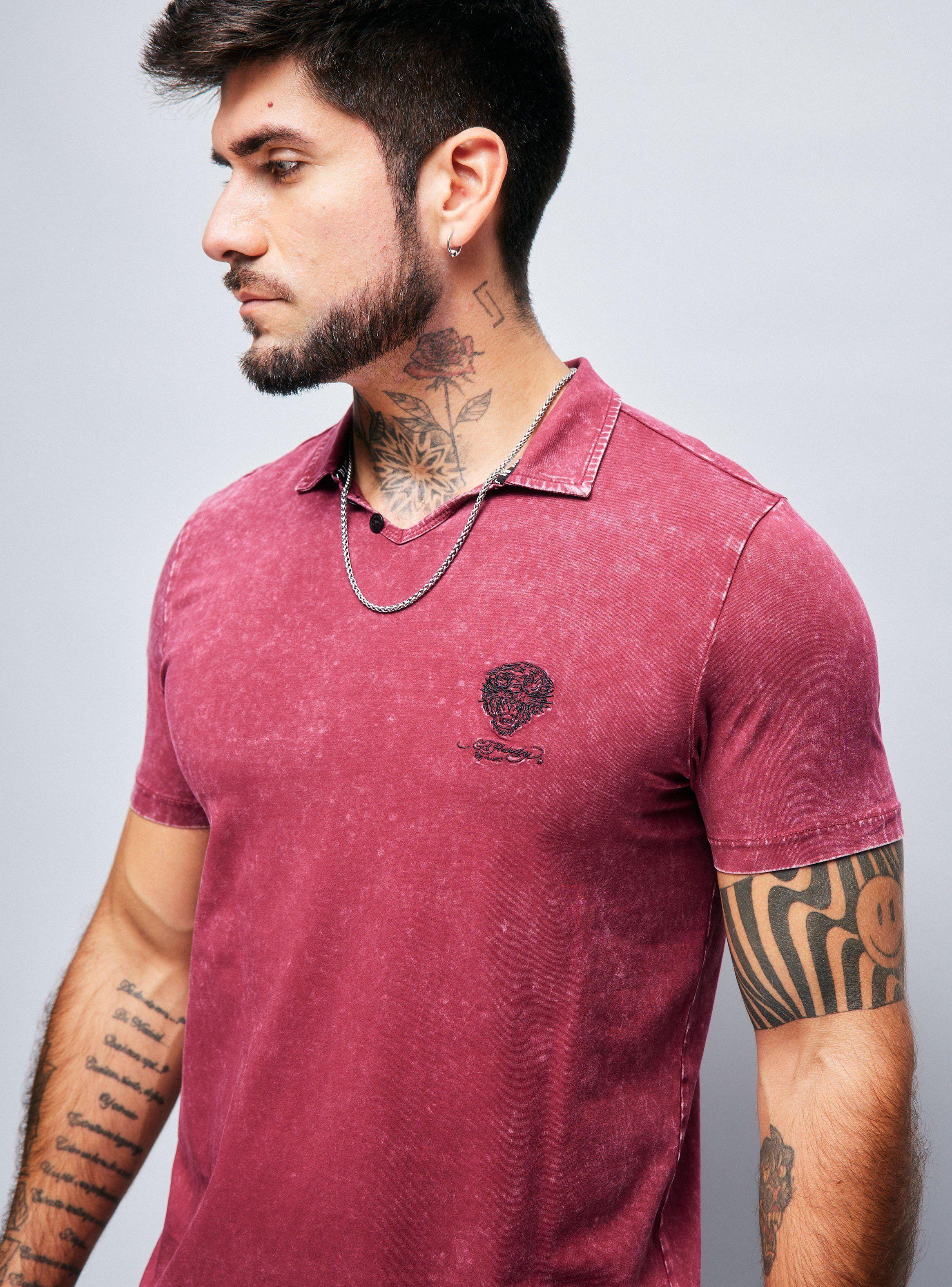 Polera Ed Hardy Cuello Polo Abierto Lavado Ácido-2