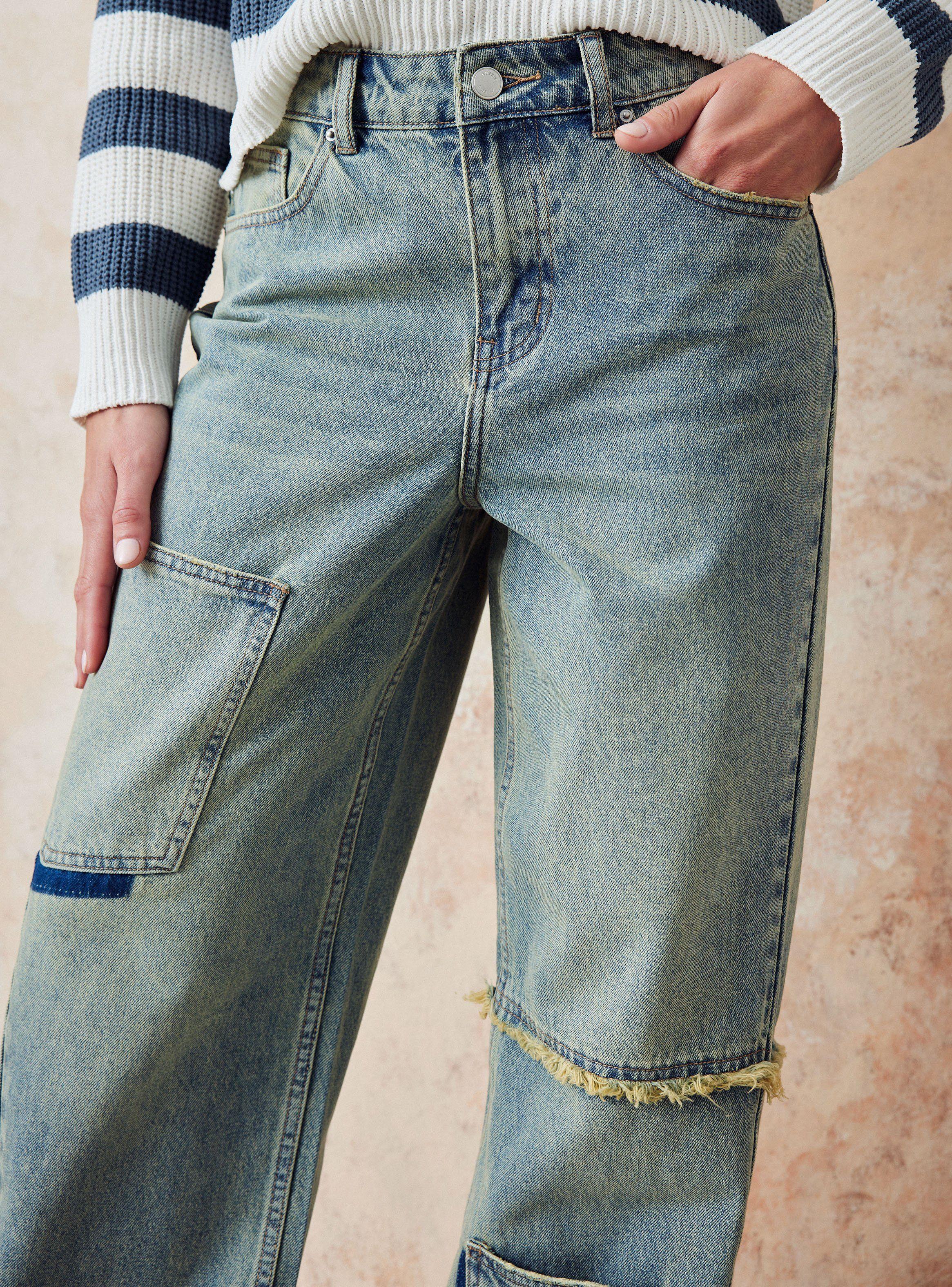Jeans Sueltos Diseño Bolsillos Parches-2