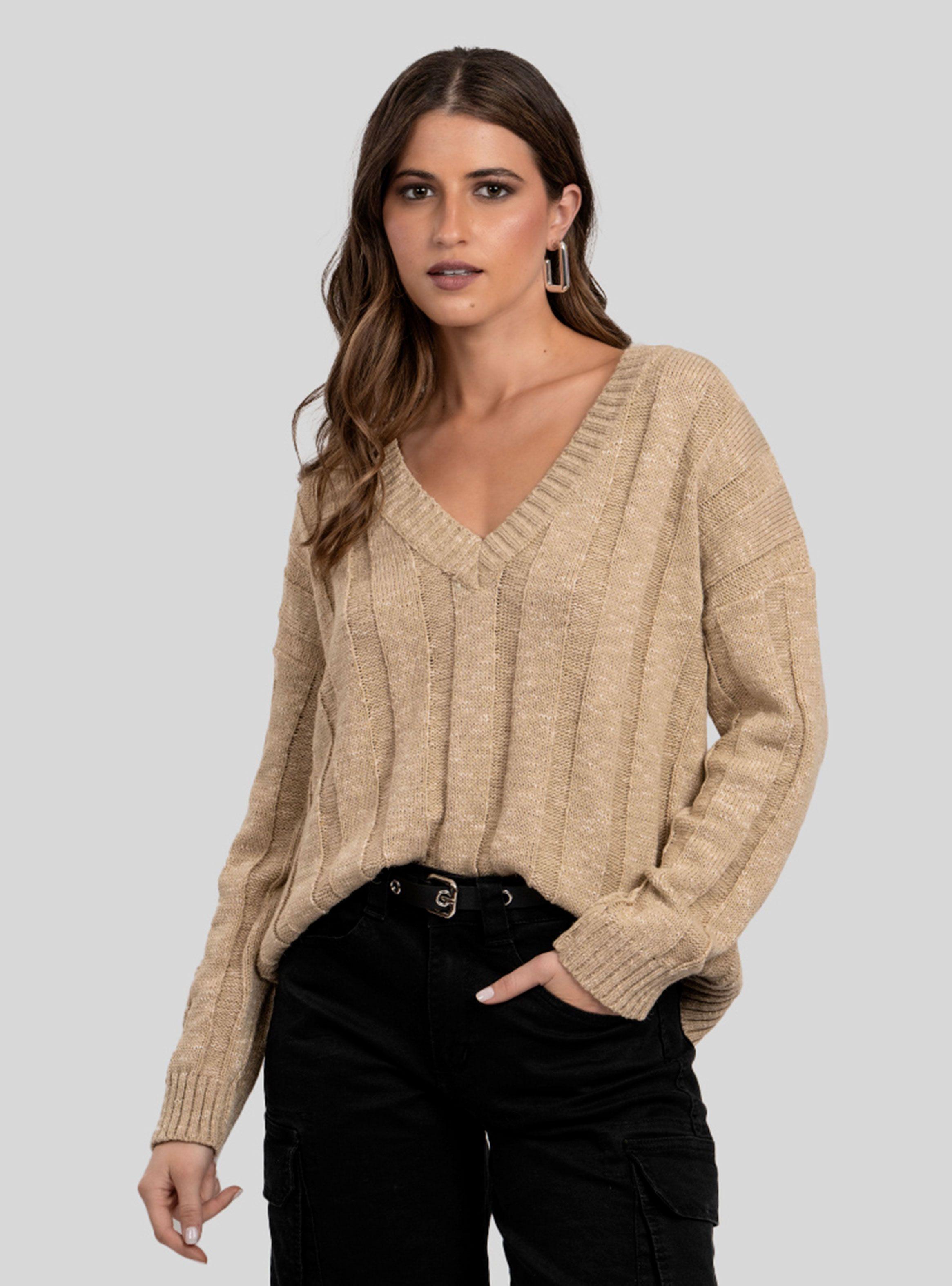 Chaleco Rebeca Cuello V Beige-0