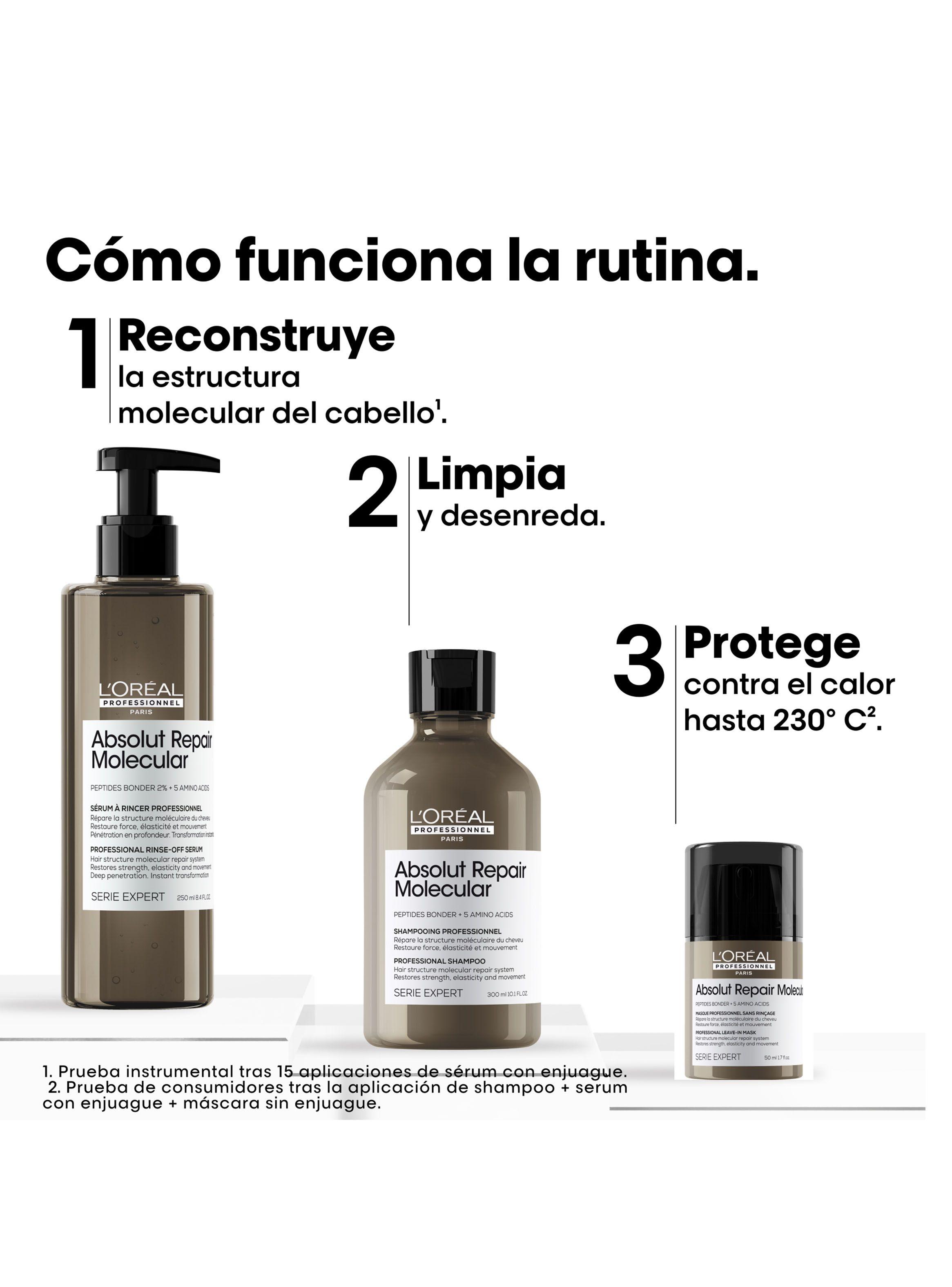 Set Profesional Reparación Estructura Molecular Cabello Absolut Repair Molecular Shampoo 300ml + Sérum de Enjuage 250ml + Máscara sin enjuague 100ml-3