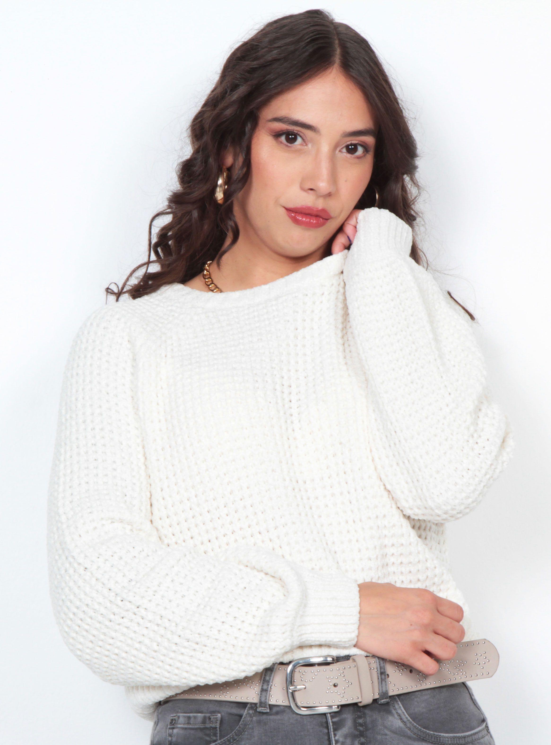 Sweater Manga Larga Sólido Escote Redondo-0