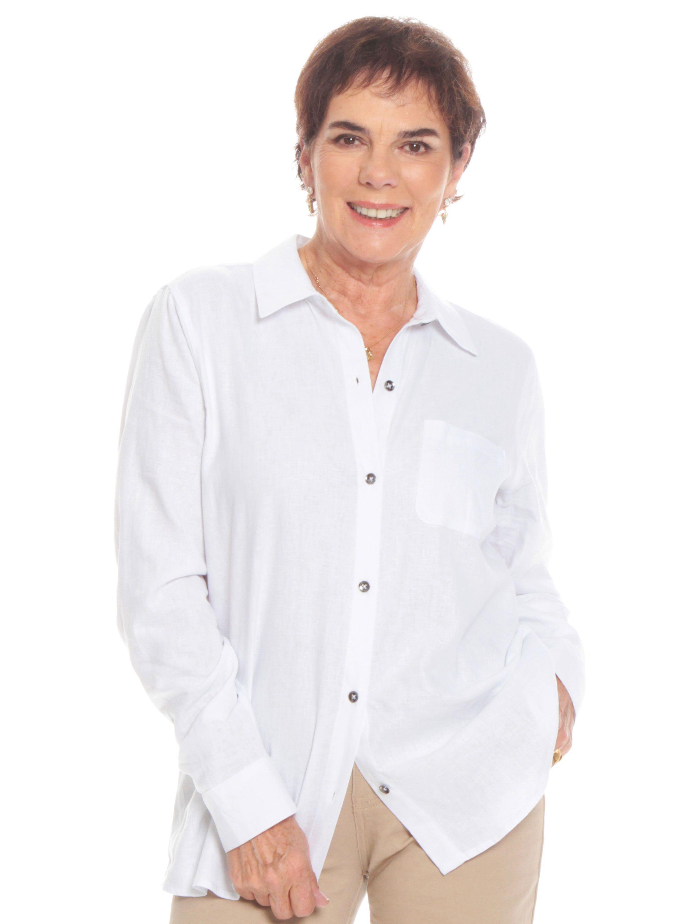 Blusa Manga Larga de Lino Abotonada en Delantero-0