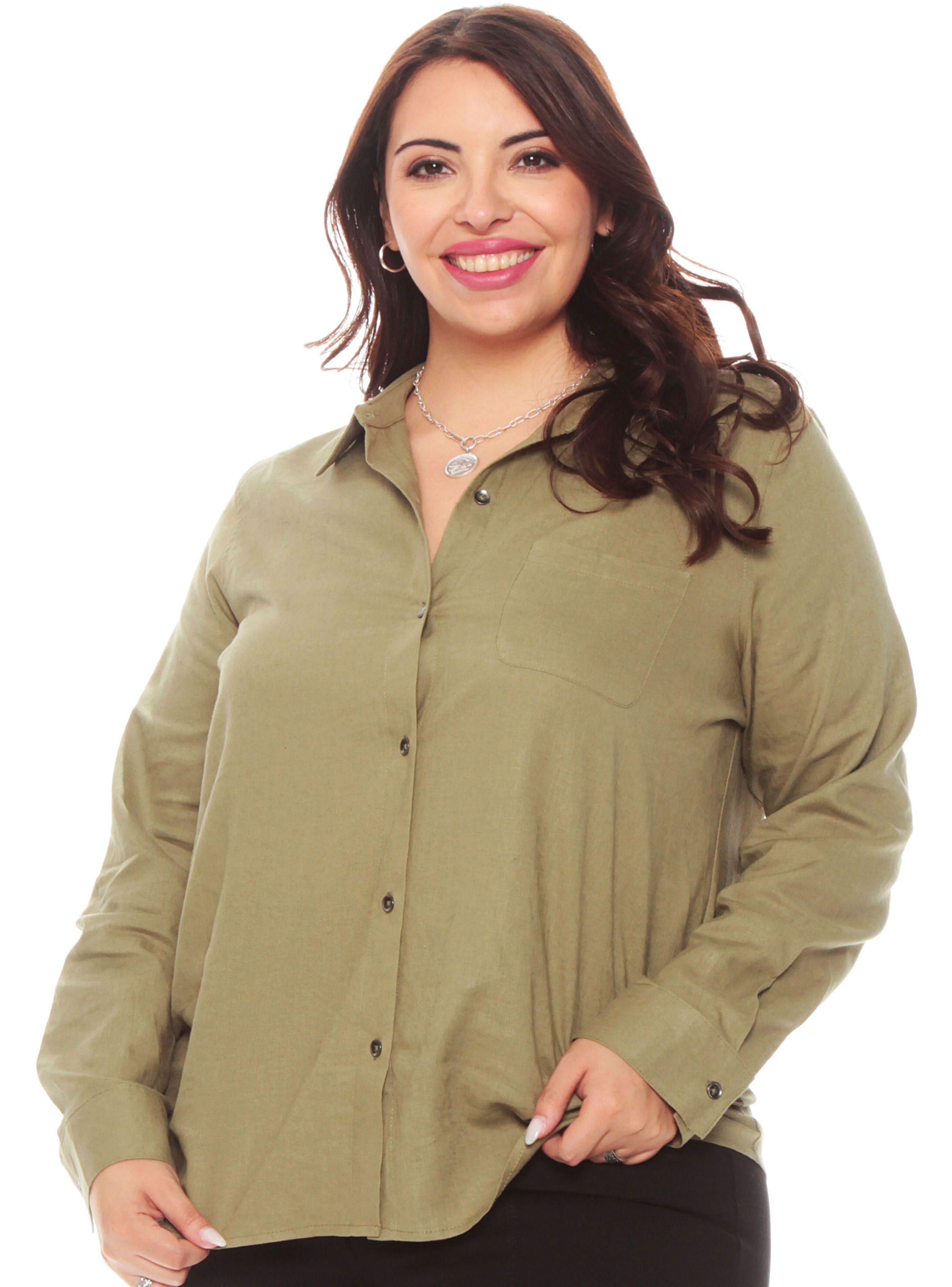 Blusa Manga Larga de Lino Abotonada en Delantero-0
