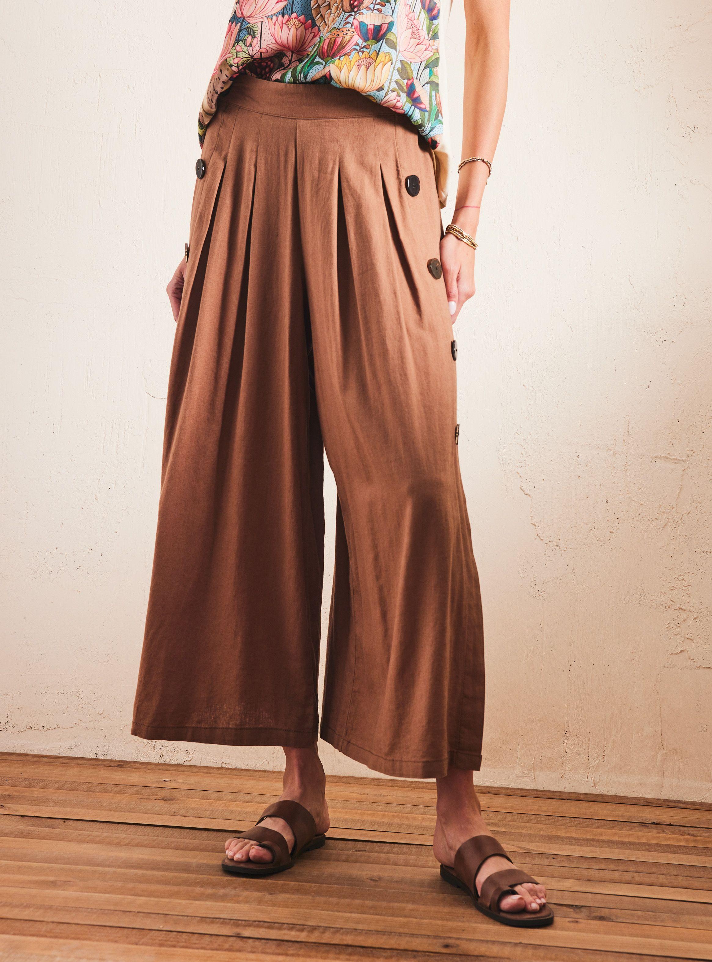 Pantalón Detalle Botones en Costados eon Lino-0