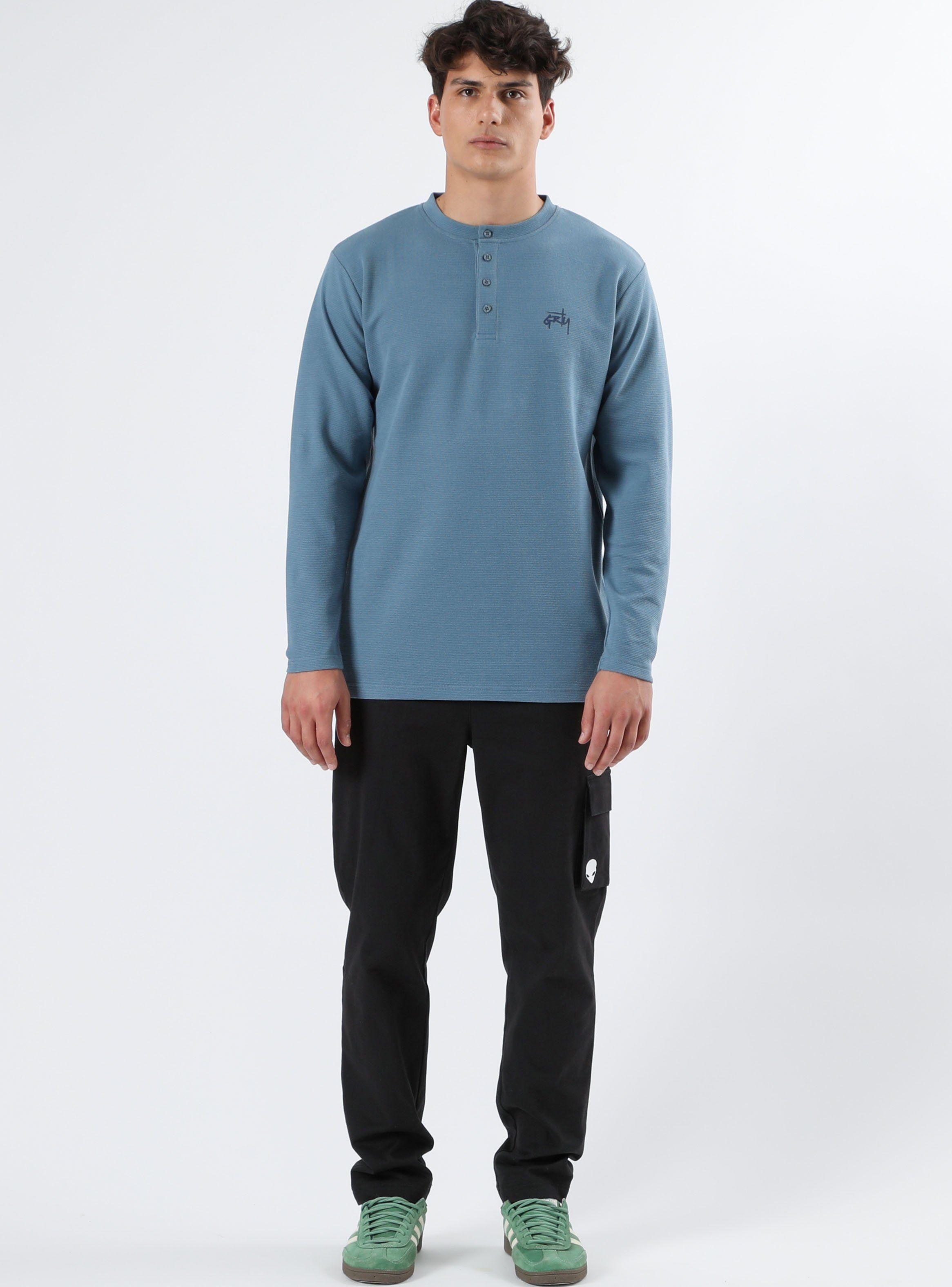 Polera Tejido Waffle Con Cuello Mao y Botones-4