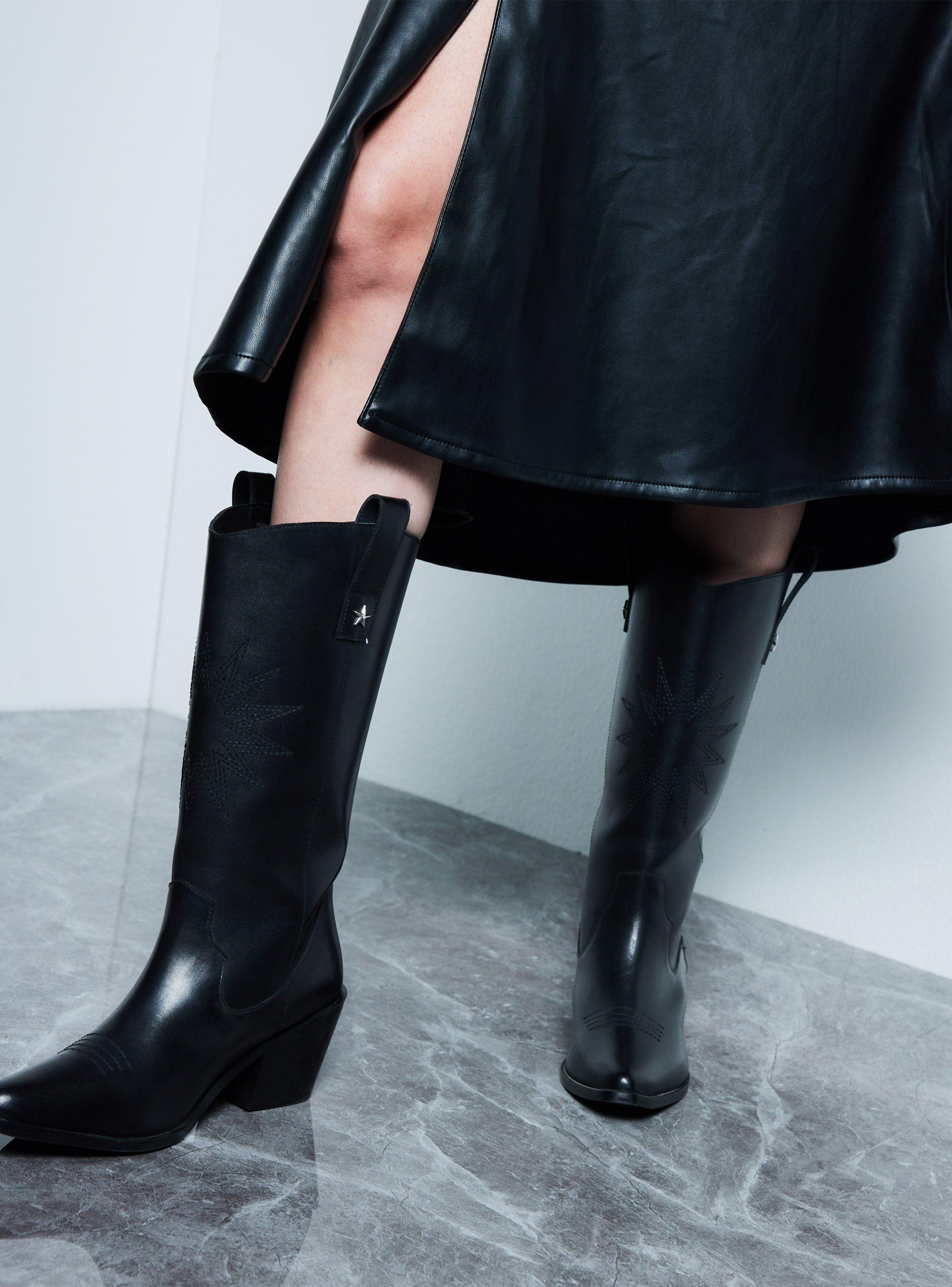 Falda Midi Evasé Efecto Cuero Pretina Cinturón-3