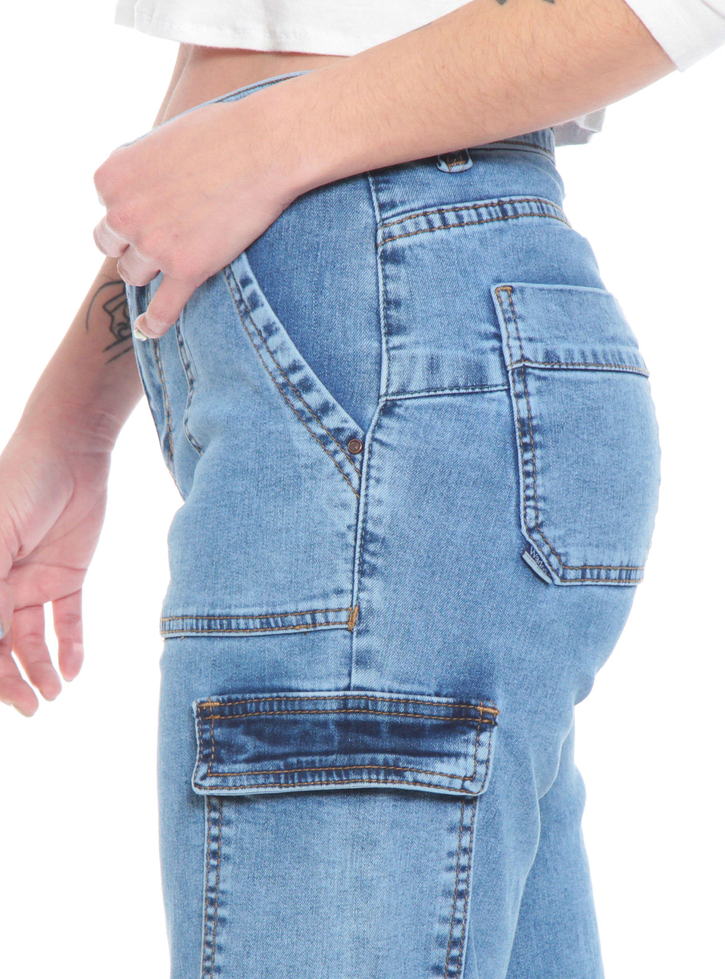 Jeans Recto Cargo Tiro Alto Push Up Pretina-2