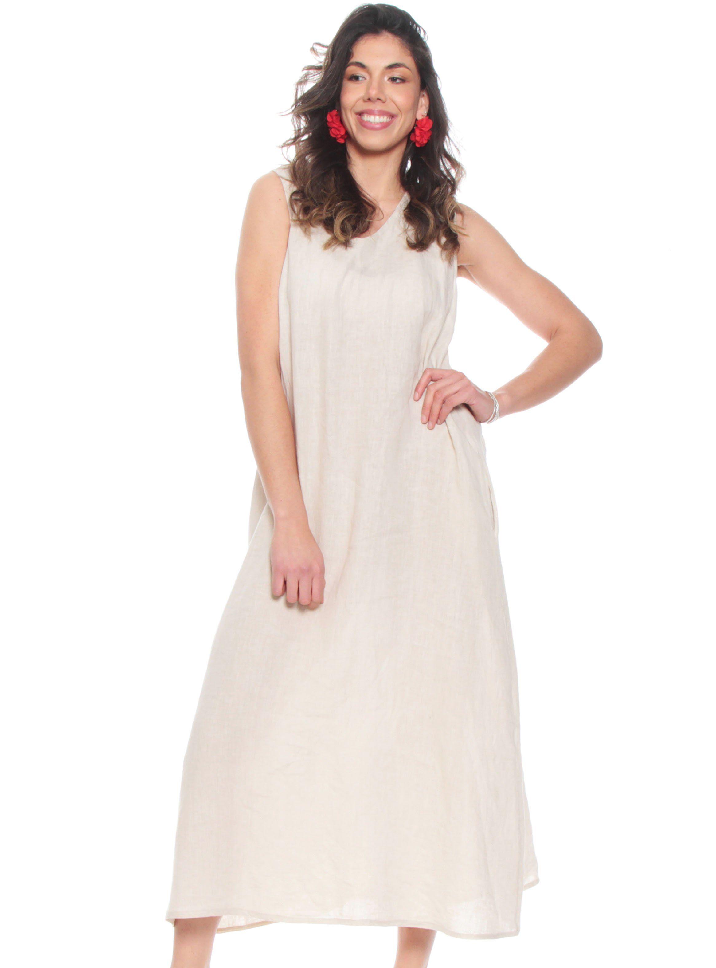 Vestido Lino con Bolsillos Escote V-0