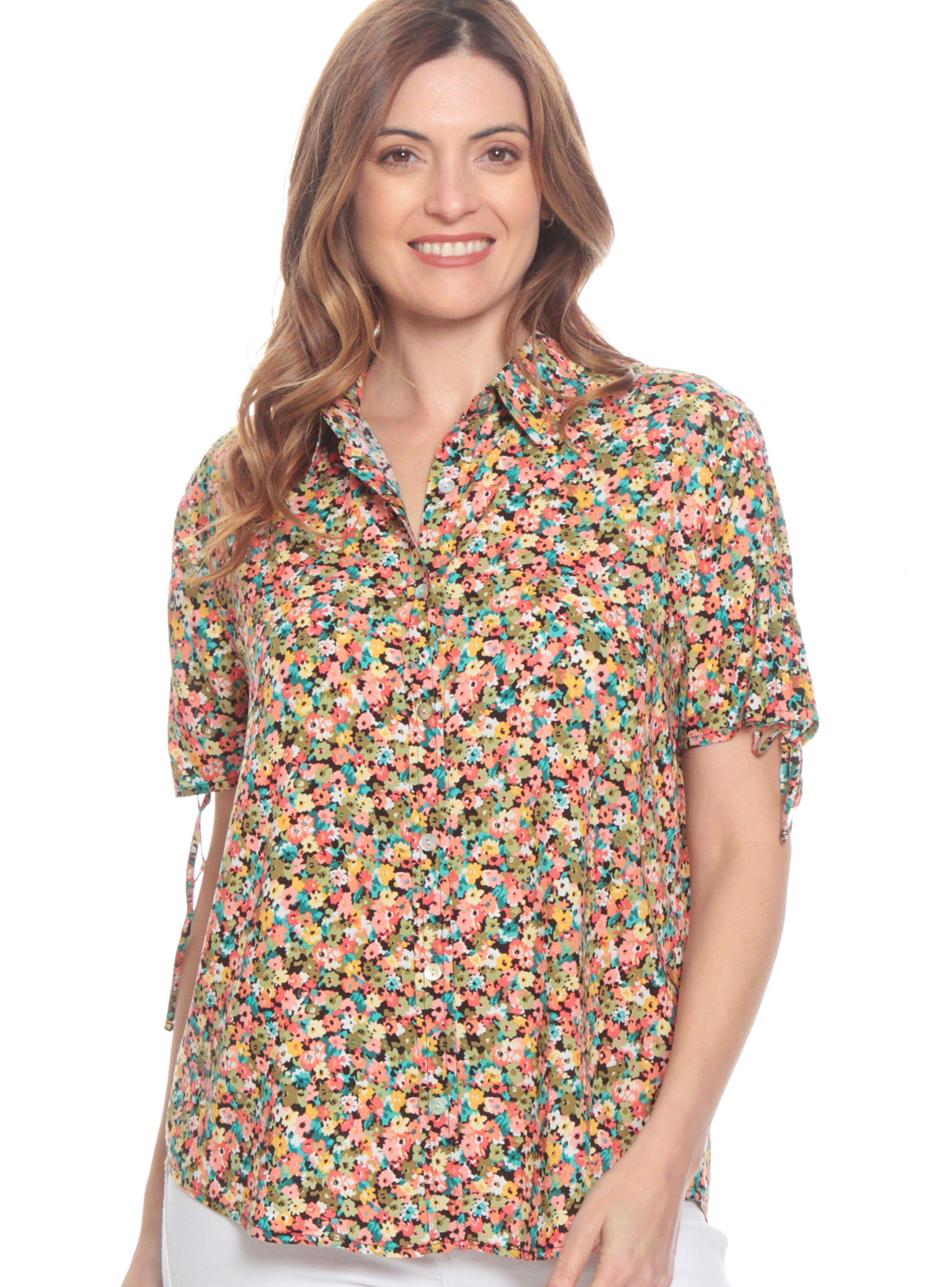 Blusa Ajustable Estampada Cuello Camisero-0