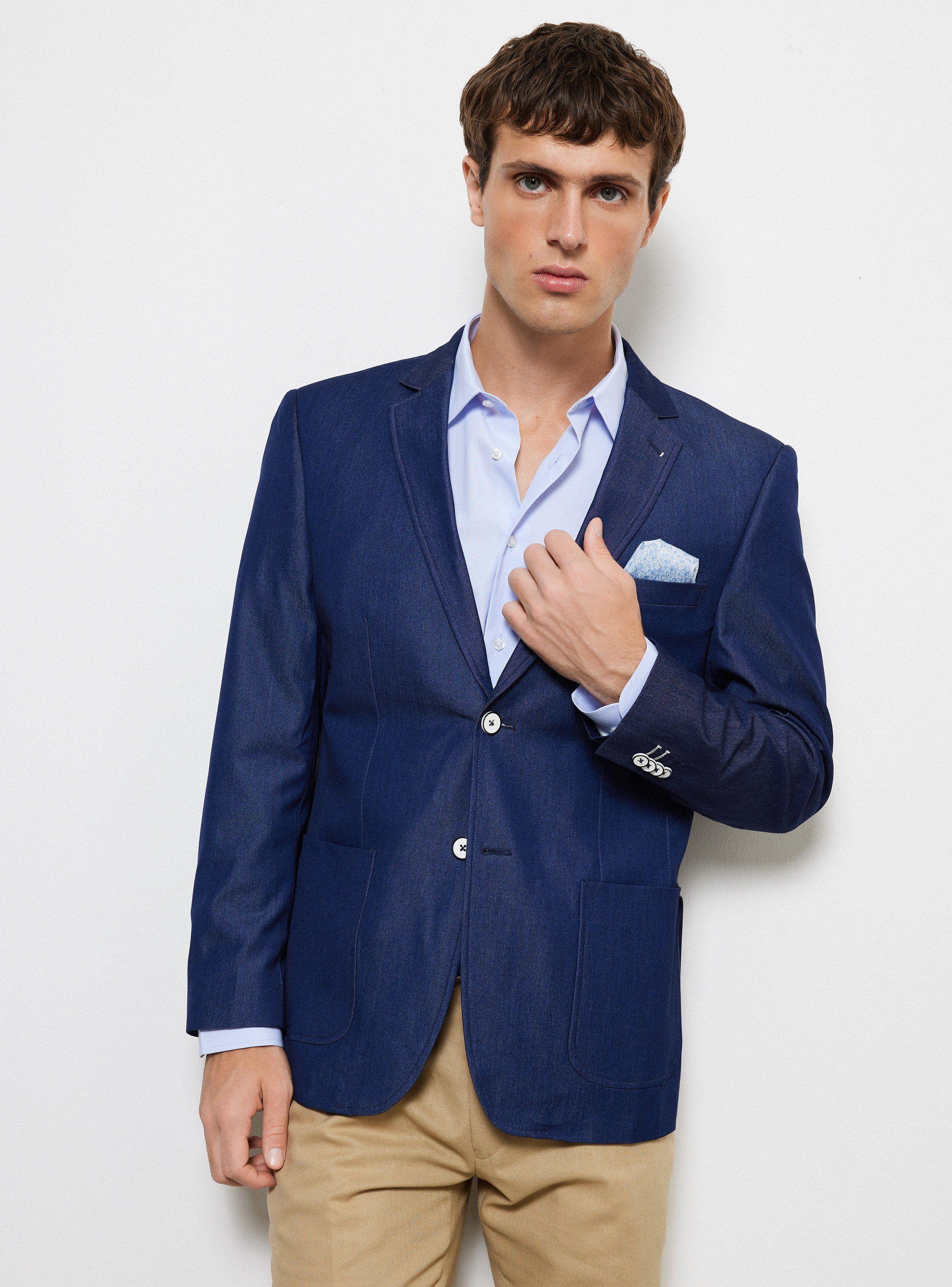 Vestón Slim Fit Colores Lisos Simil Denim-0