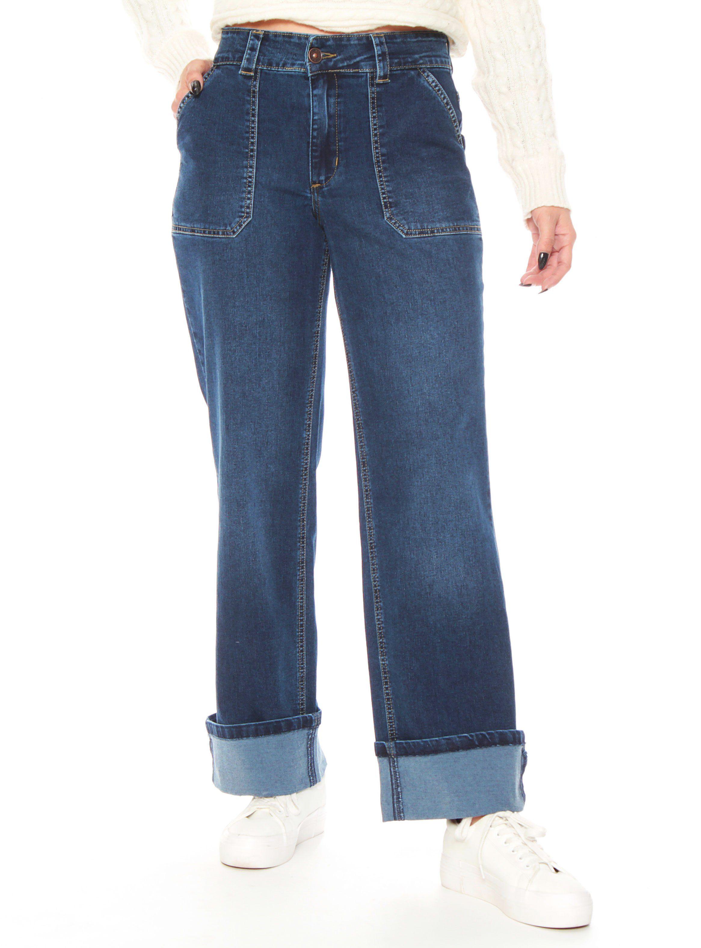 Jeans Cargo Recto Tiro Alto Basta Roll Up Pretina-0