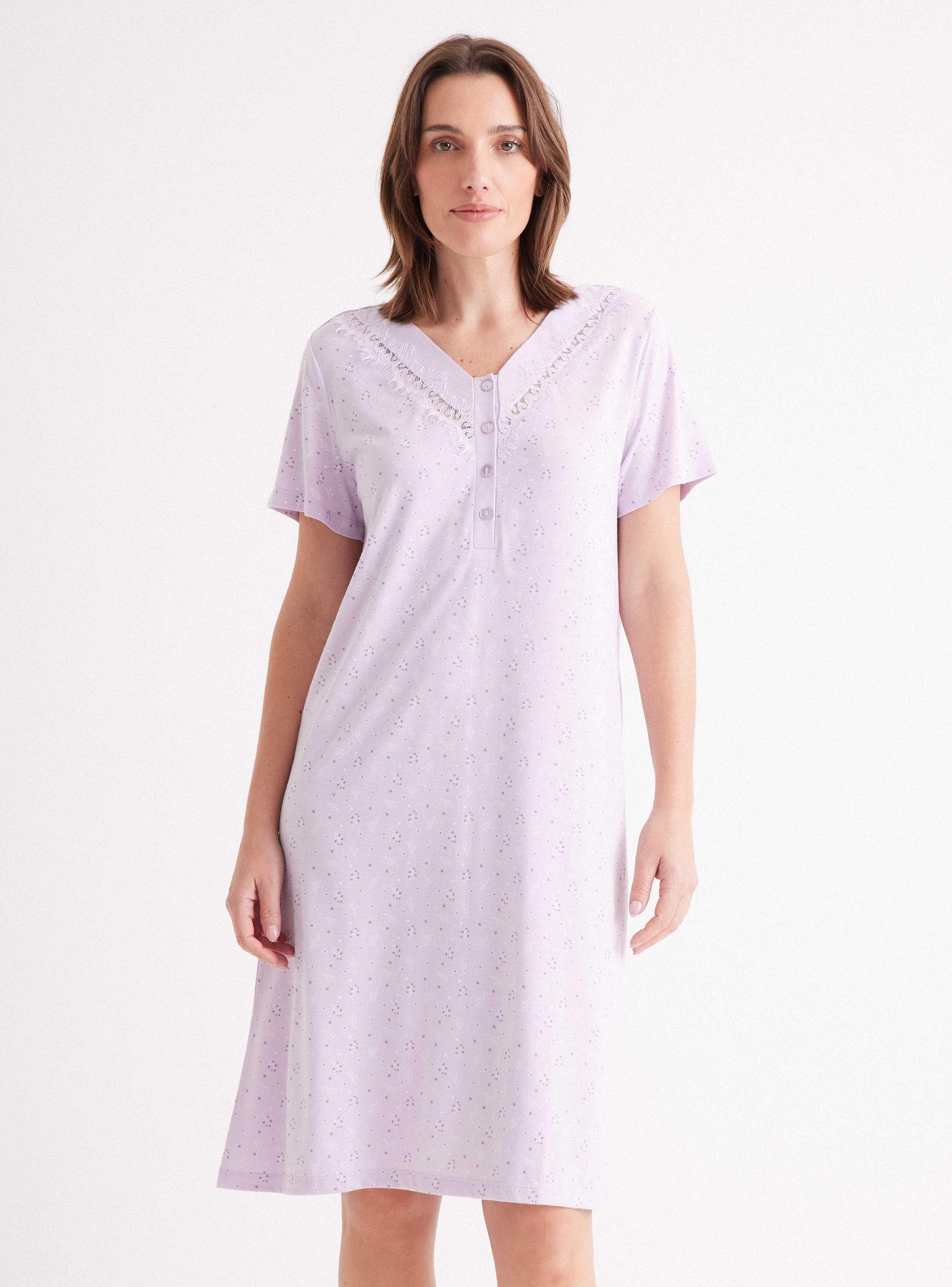 Camisa de Dormir Full Print Escote V con Encaje-0