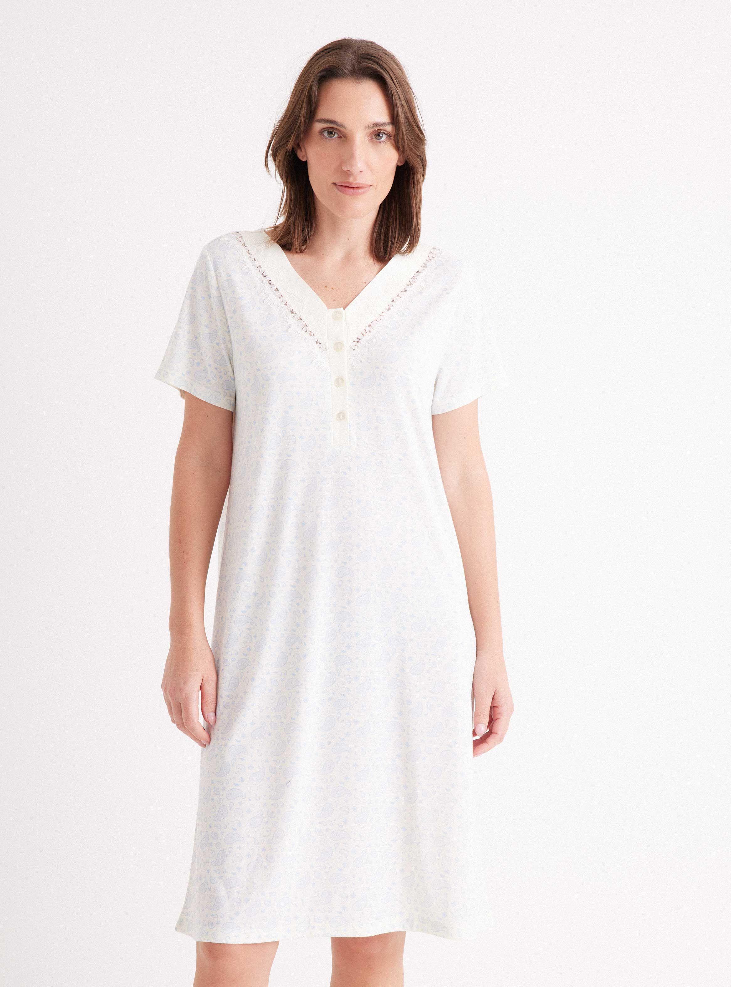 Camisa de Dormir Full Print Escote V con Encaje-0