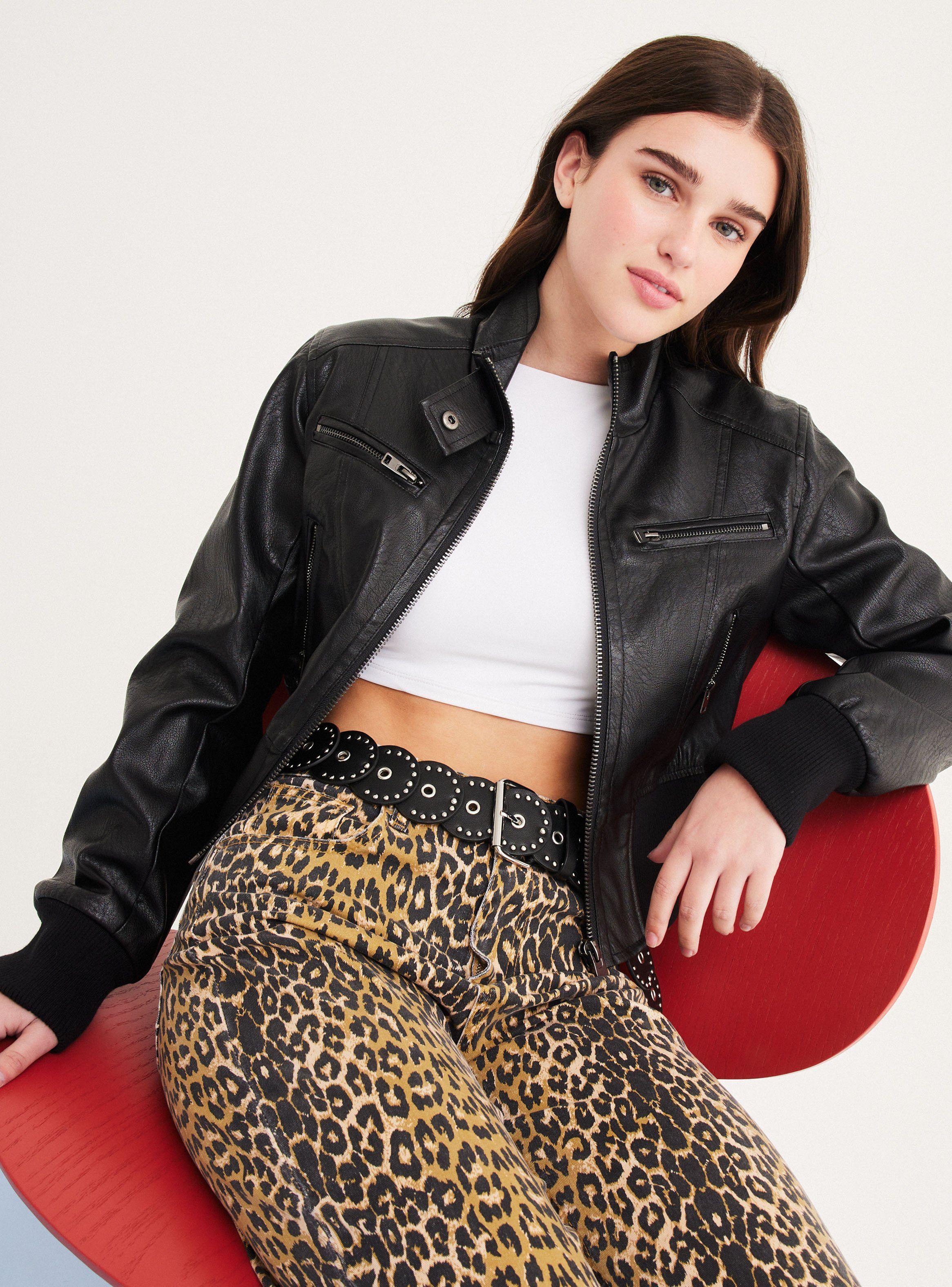 Chaqueta Biker Crop Pretina Ancha-2