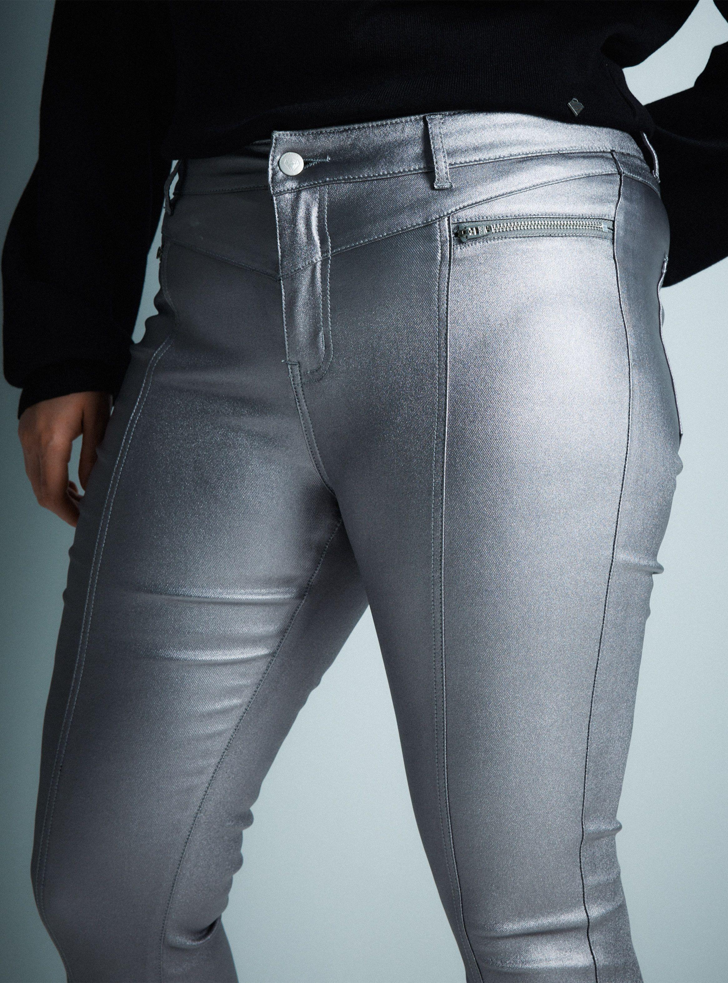 Jeans Plateado Engomado Corte Pierna Bolsillos con Cierre-8