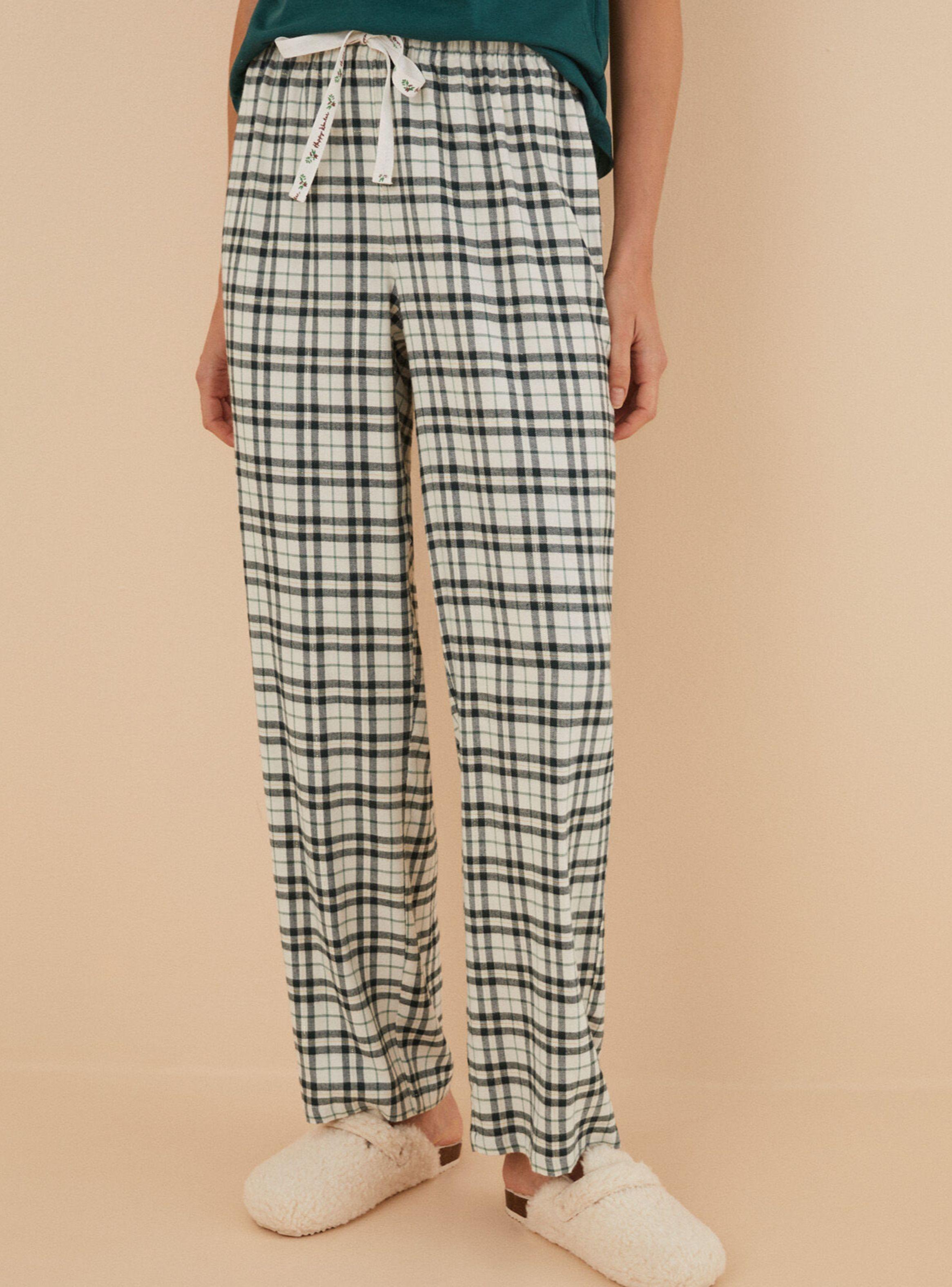 Pantalón Pijama Recto con Cinta Cuadros Algodón-0