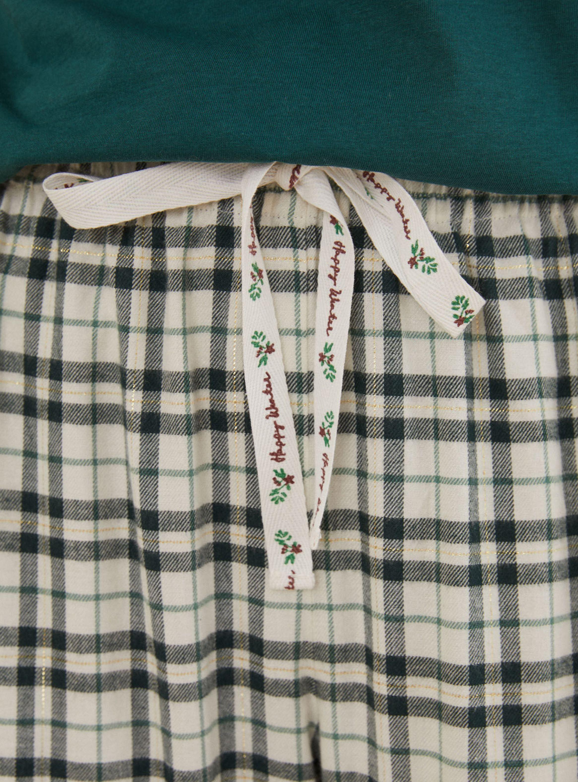 Pantalón Pijama Recto con Cinta Cuadros Algodón-2