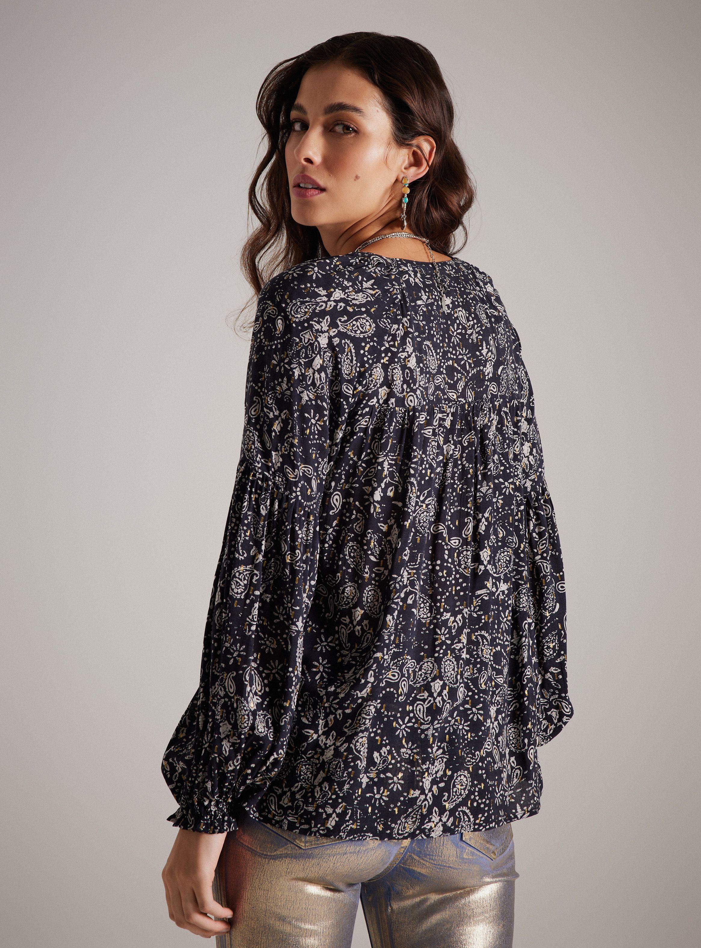 Blusa Tela Estampada con Bordado de Lurex-1