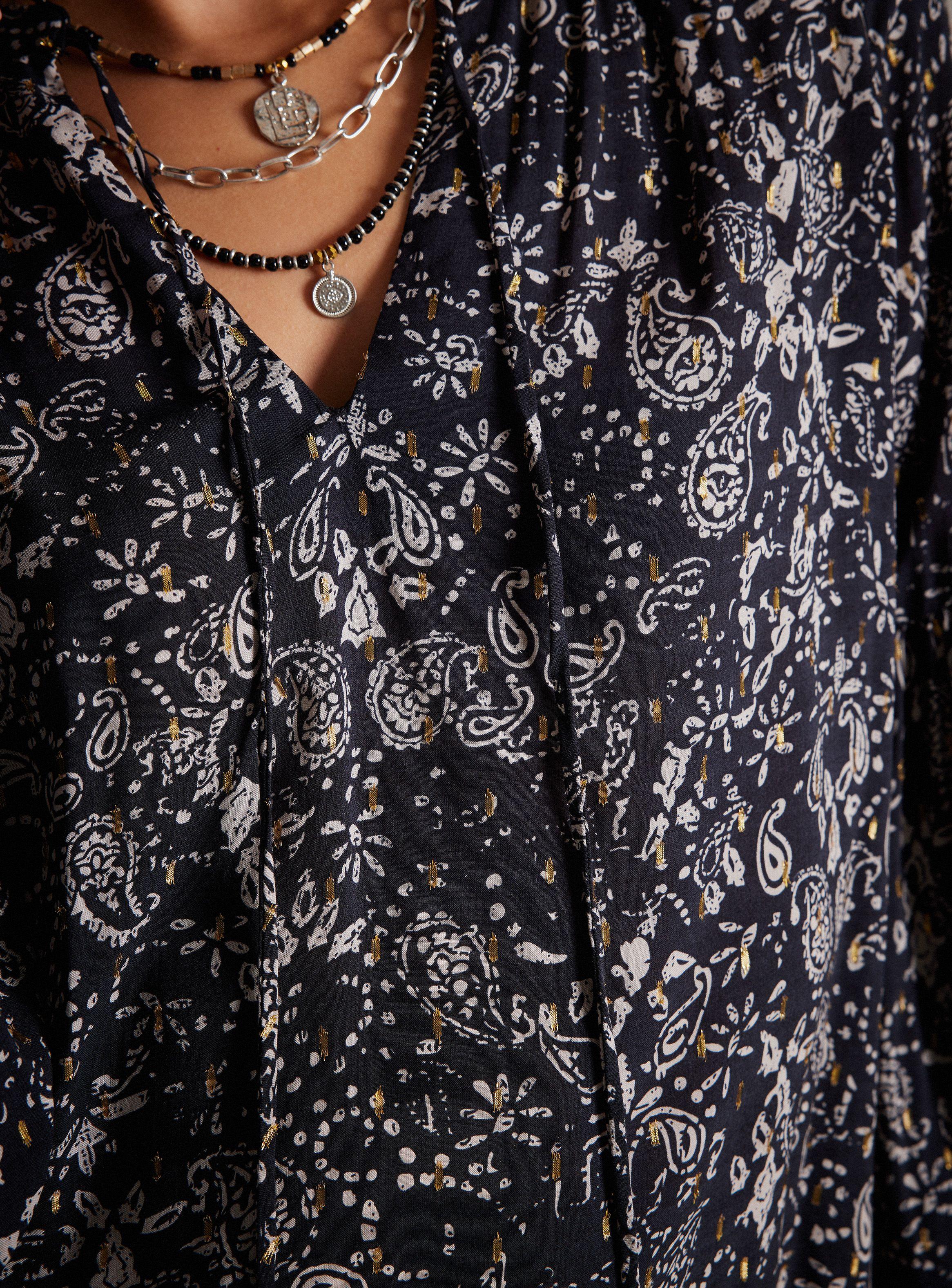 Blusa Tela Estampada con Bordado de Lurex-3