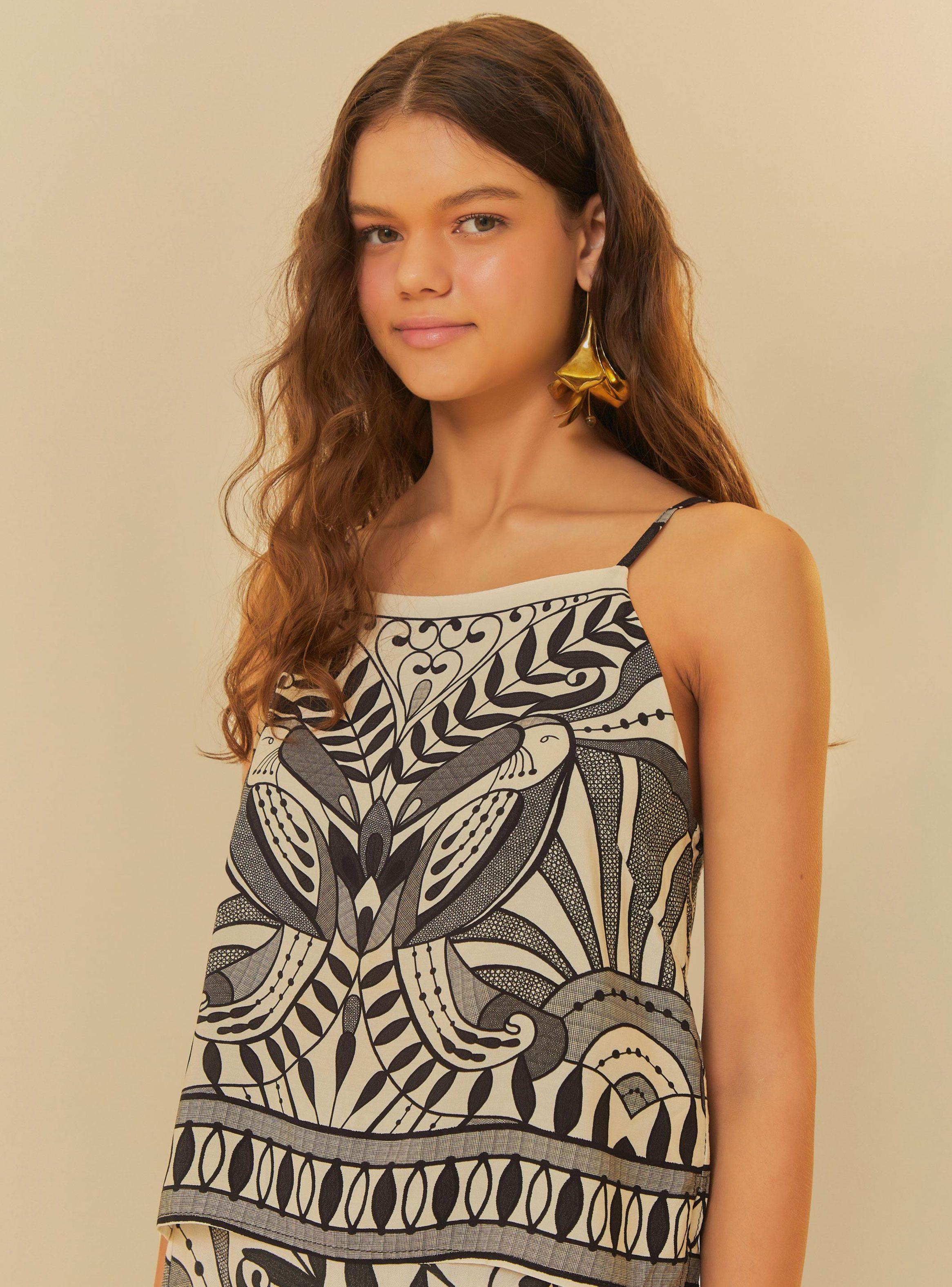 Polera sin Mangas Estampado Tropical-2