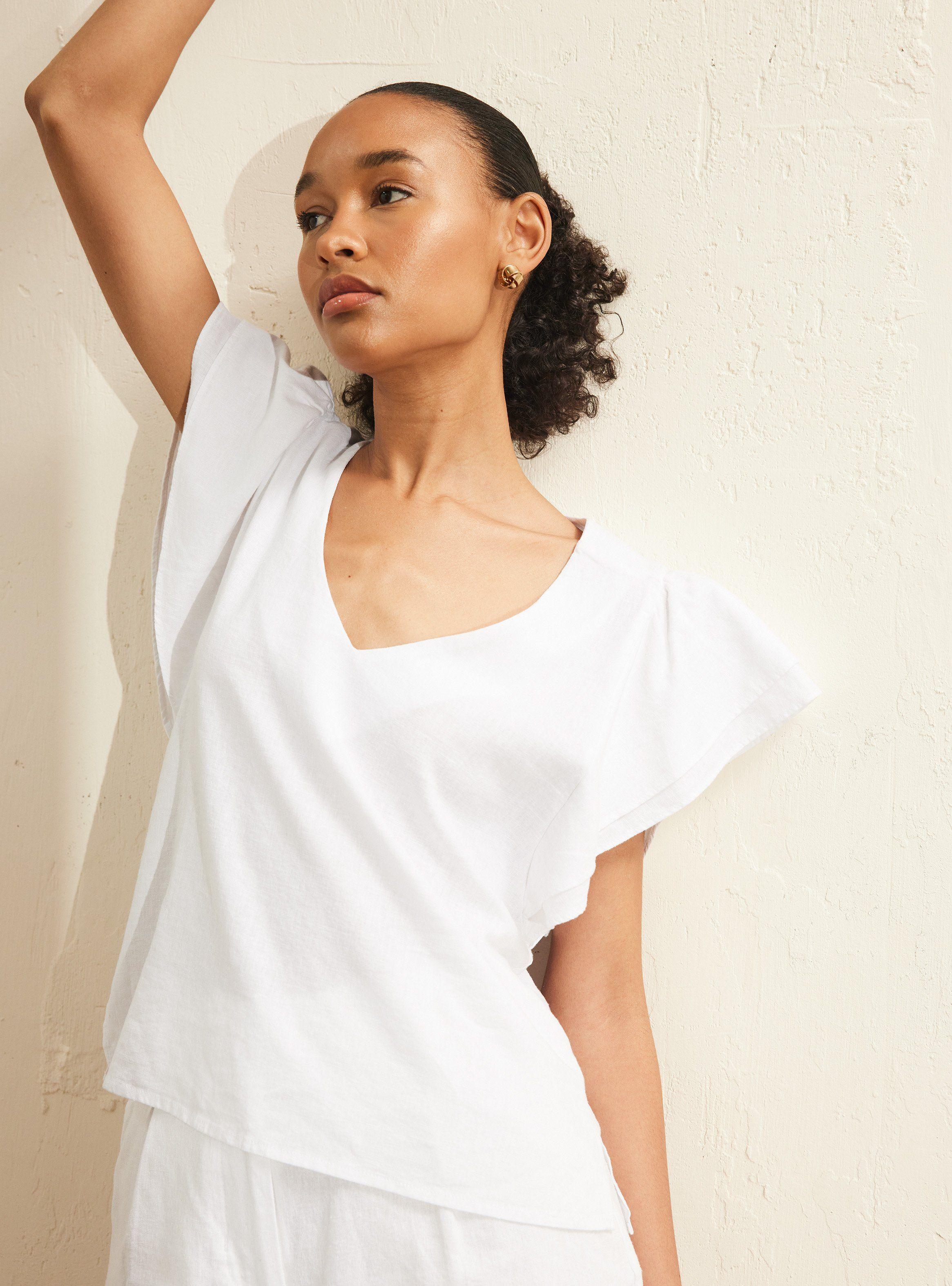 Blusa Cuello V Manga Vuelo con Lino-2