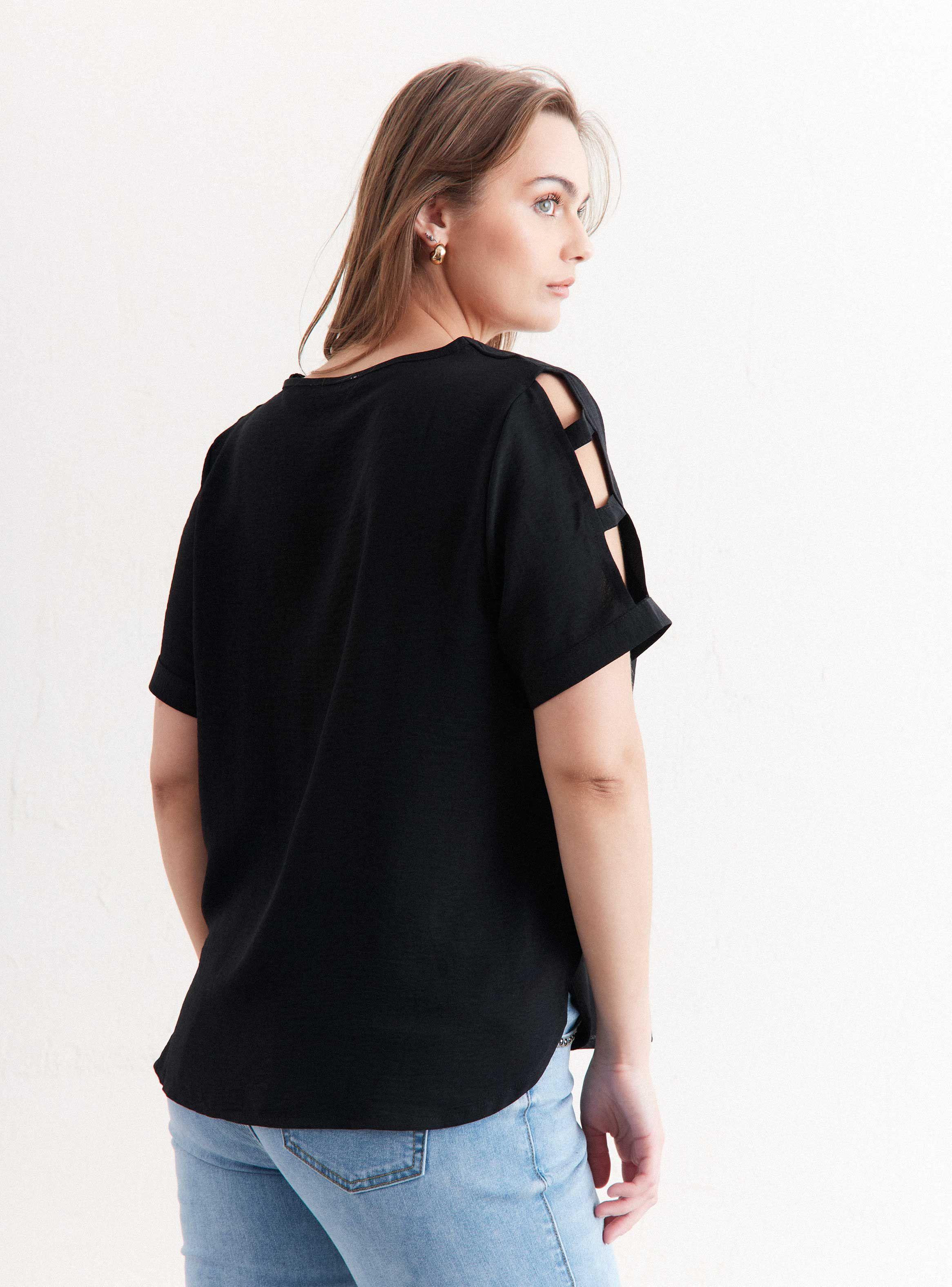 Blusa Cuello V con Tiritas en Mangas-1