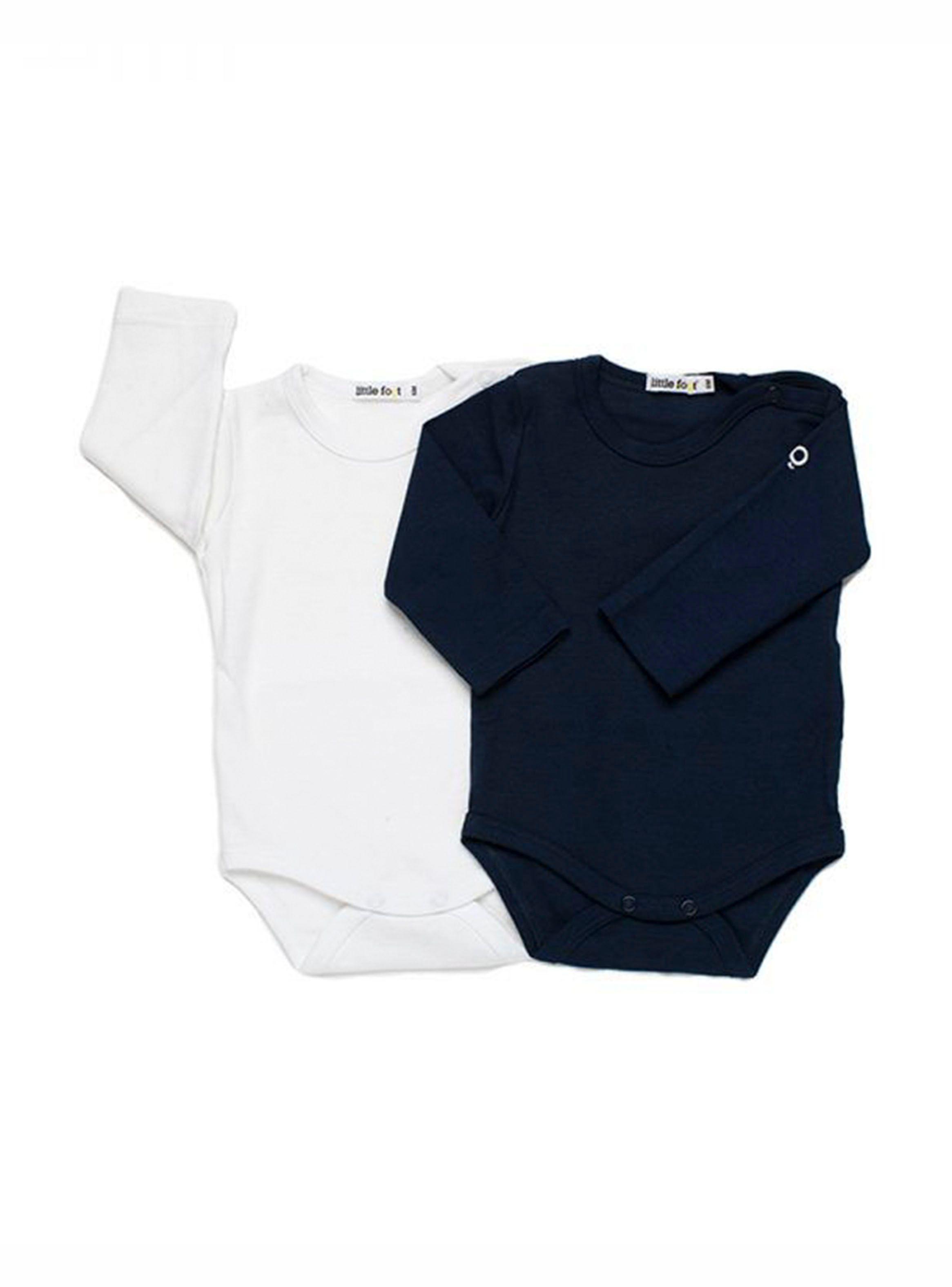 Set Little Foot 2 Bodys Algodón Blanco y Azul Little Foot-1