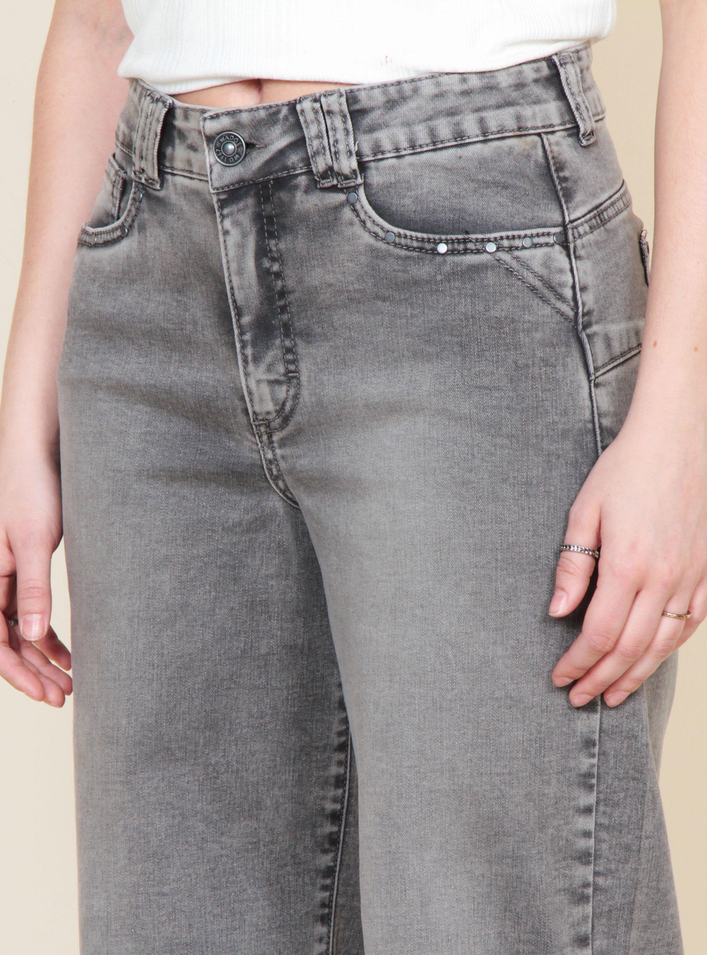 Jeans Wide Leg Tiro Alto Pretina Básica Tachas-2