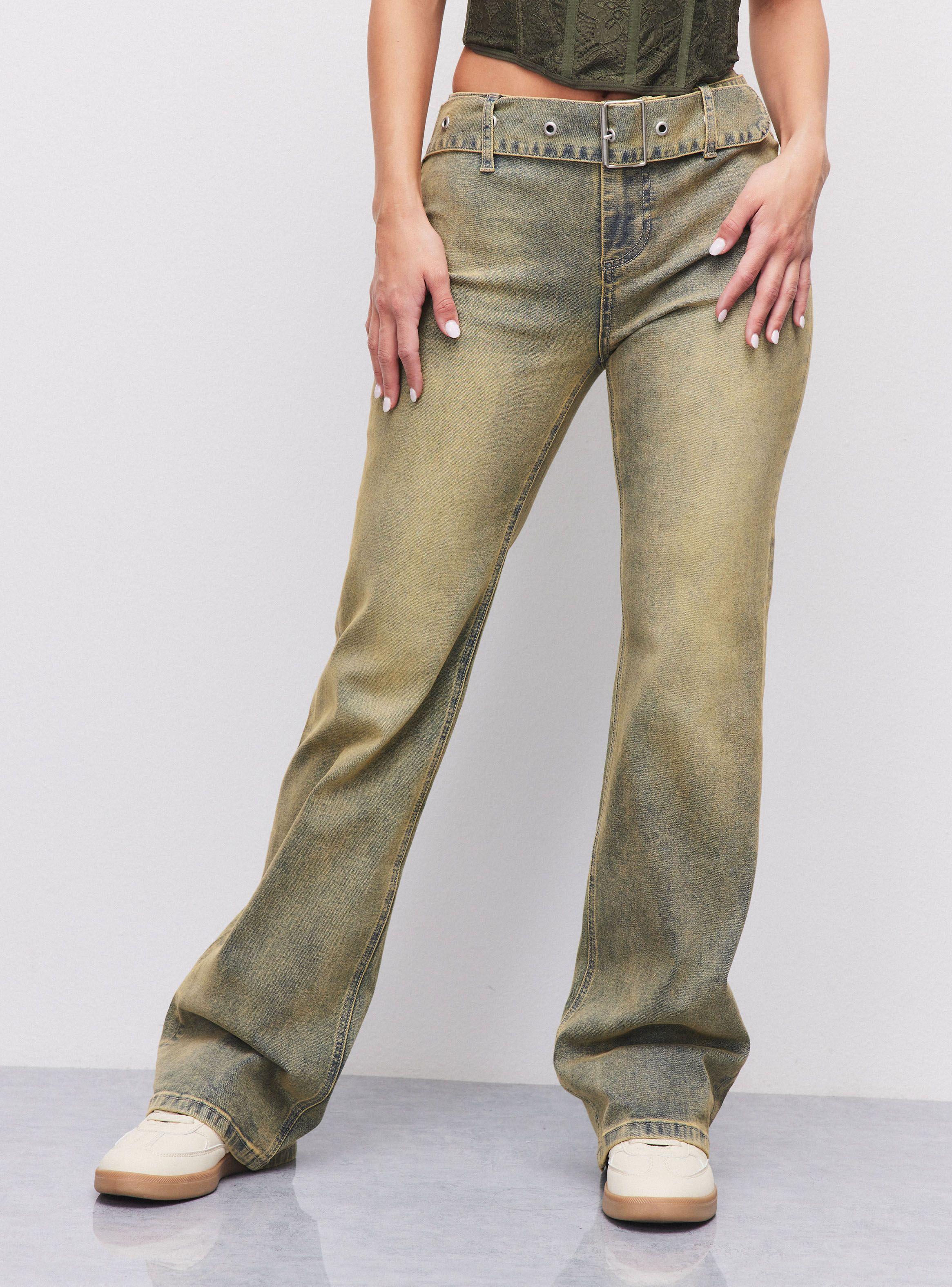Jeans Flare con Cinturón Incorporado a Pretina-0