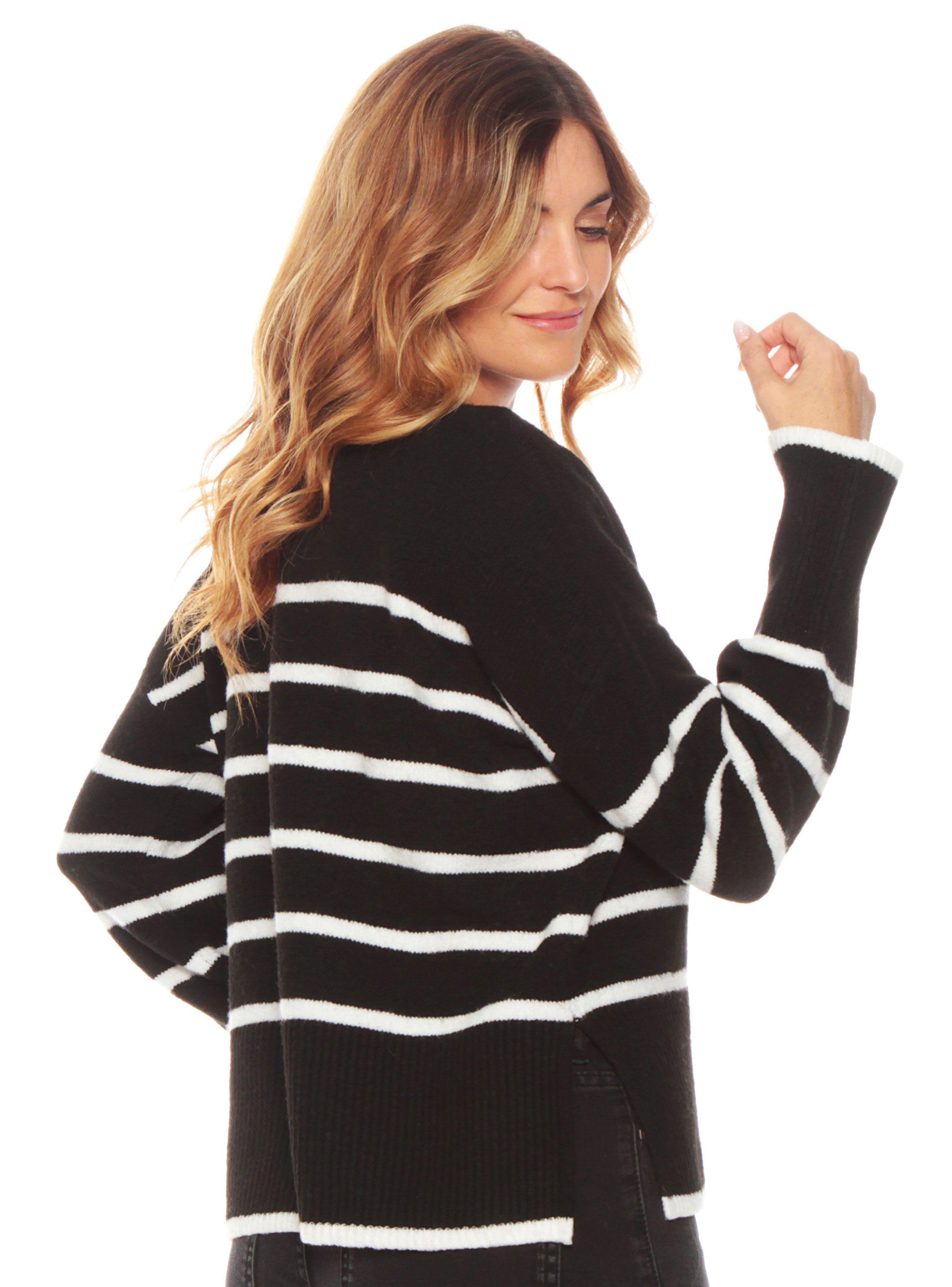 Sweater Manga Larga Listado Cuello Redondo-1