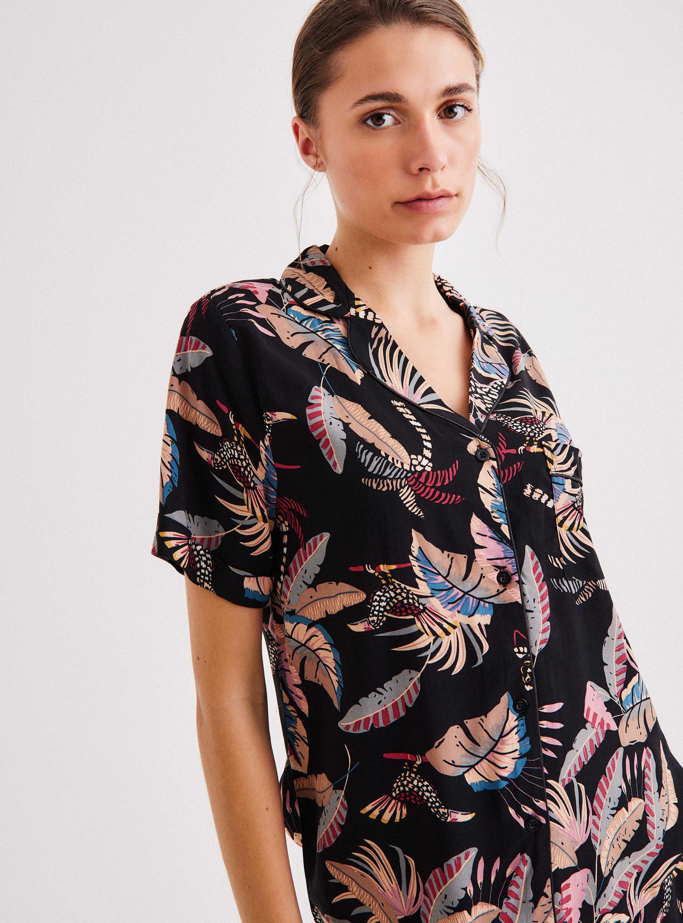 Pijama Camisero Full Print Liso con Bolsillo-2