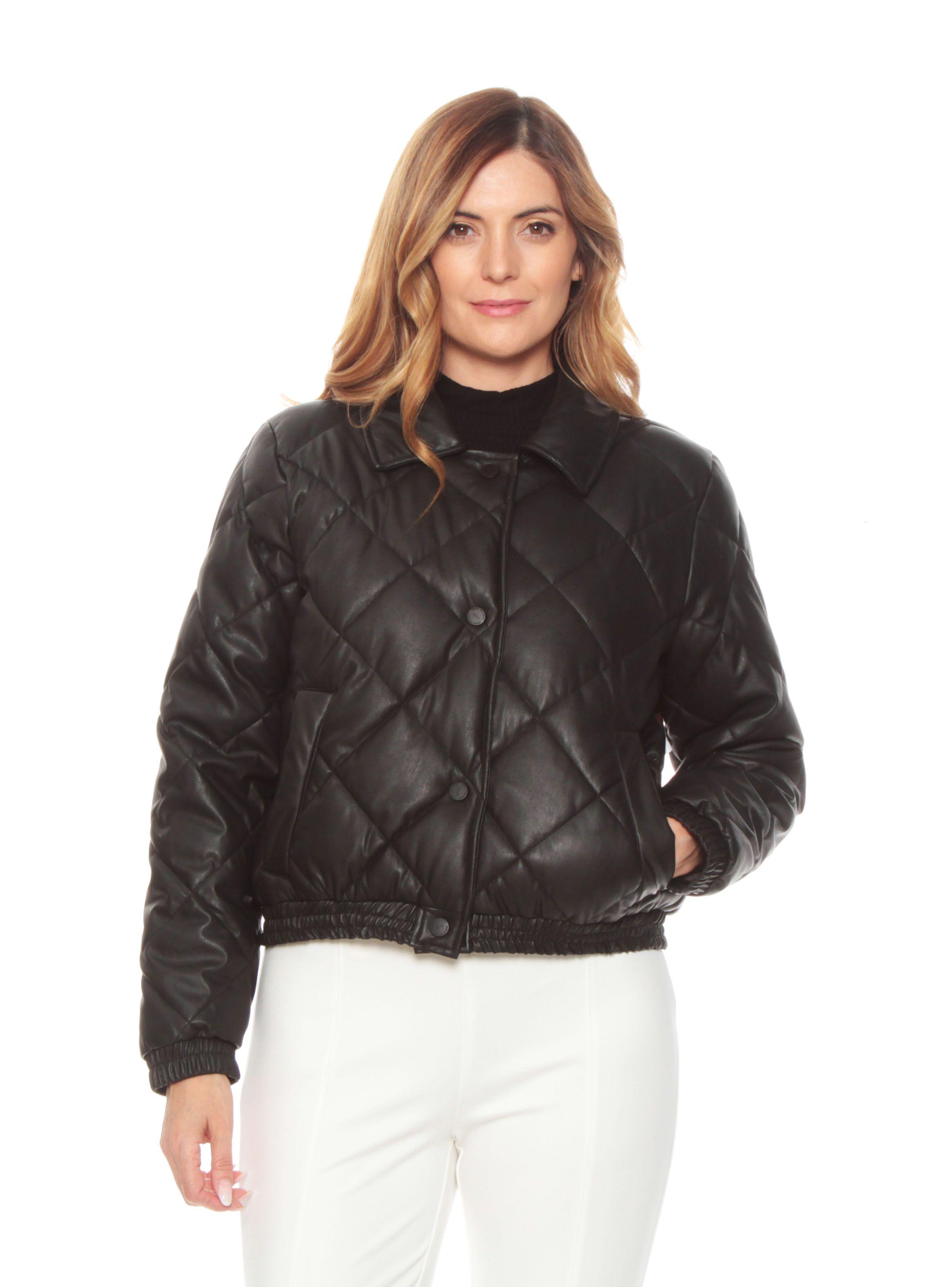 Parka Manga Larga Pu Acolchada Sólida-0