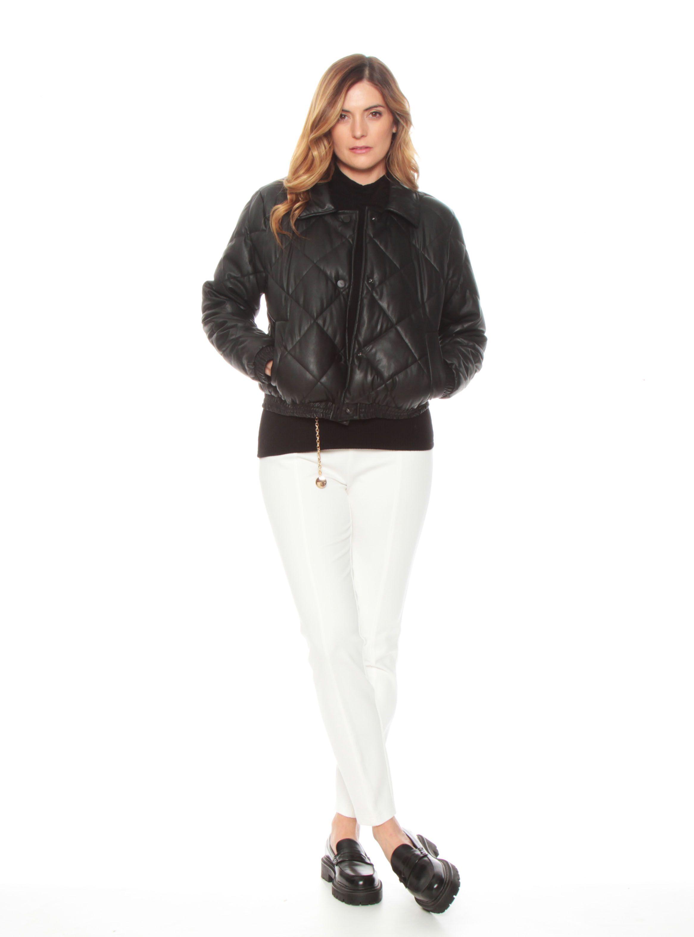 Parka Manga Larga Pu Acolchada Sólida-4