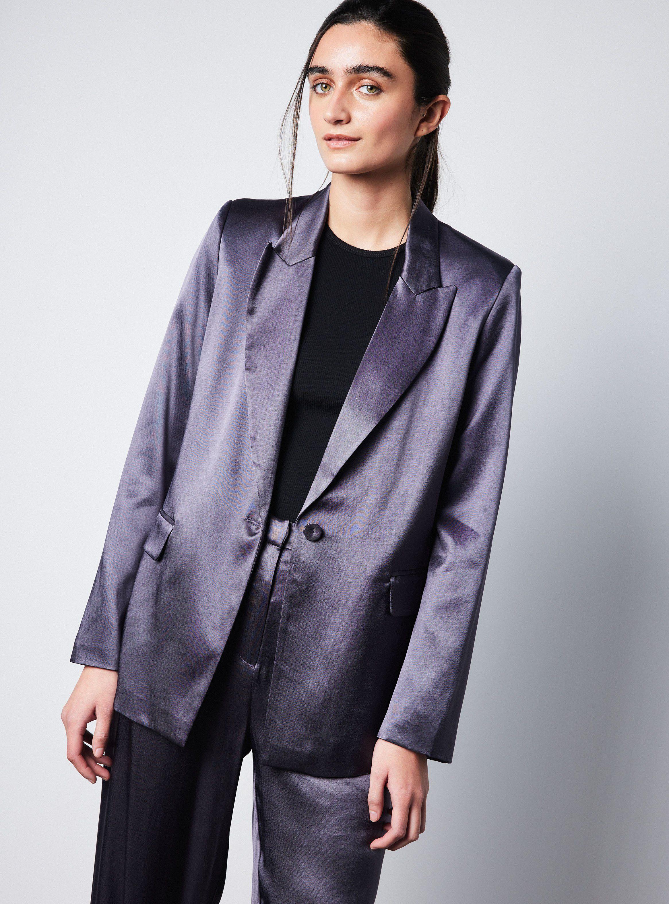 Blazer Traje Botón Frontal Satín-0