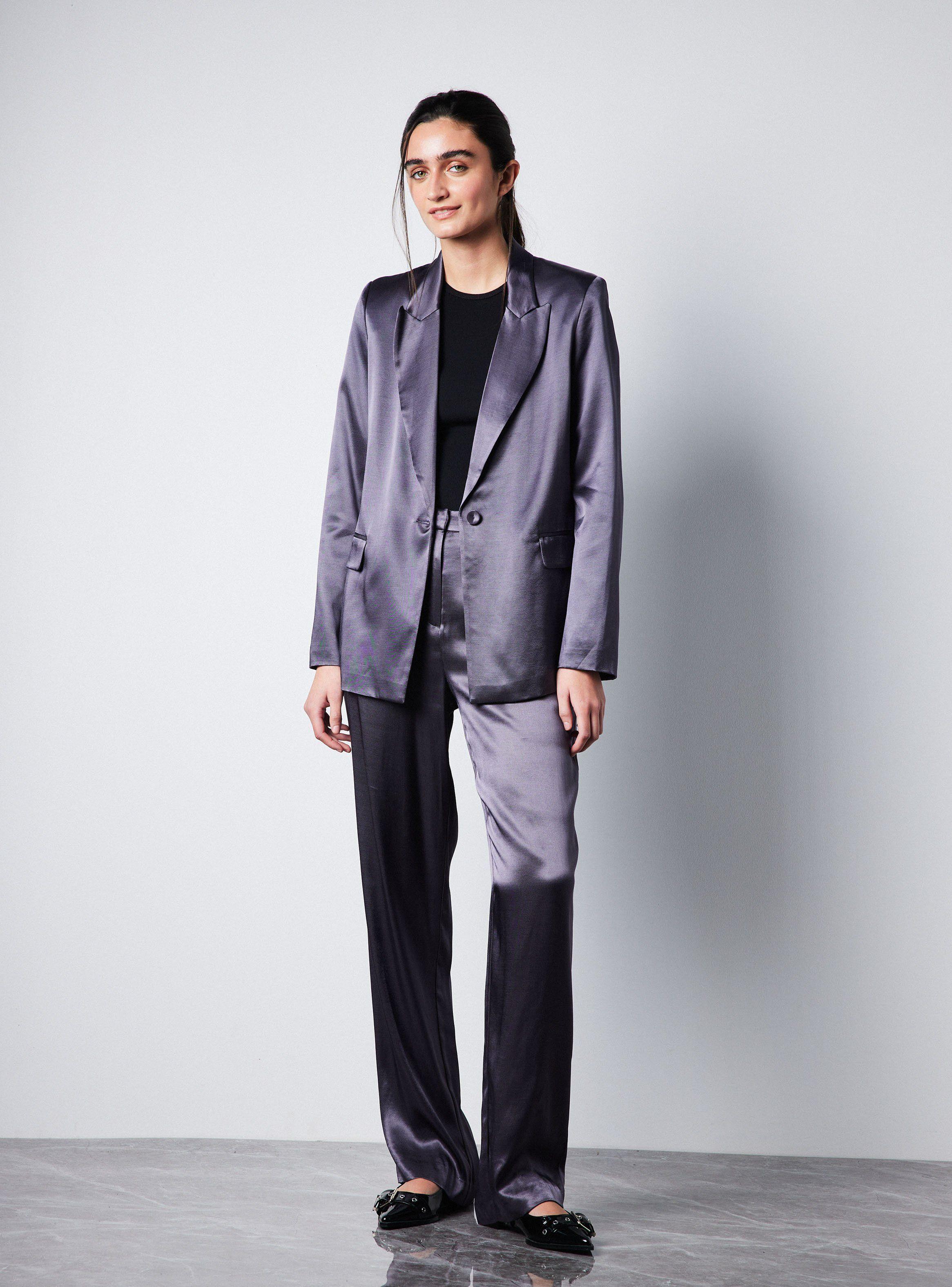 Blazer Traje Botón Frontal Satín-4