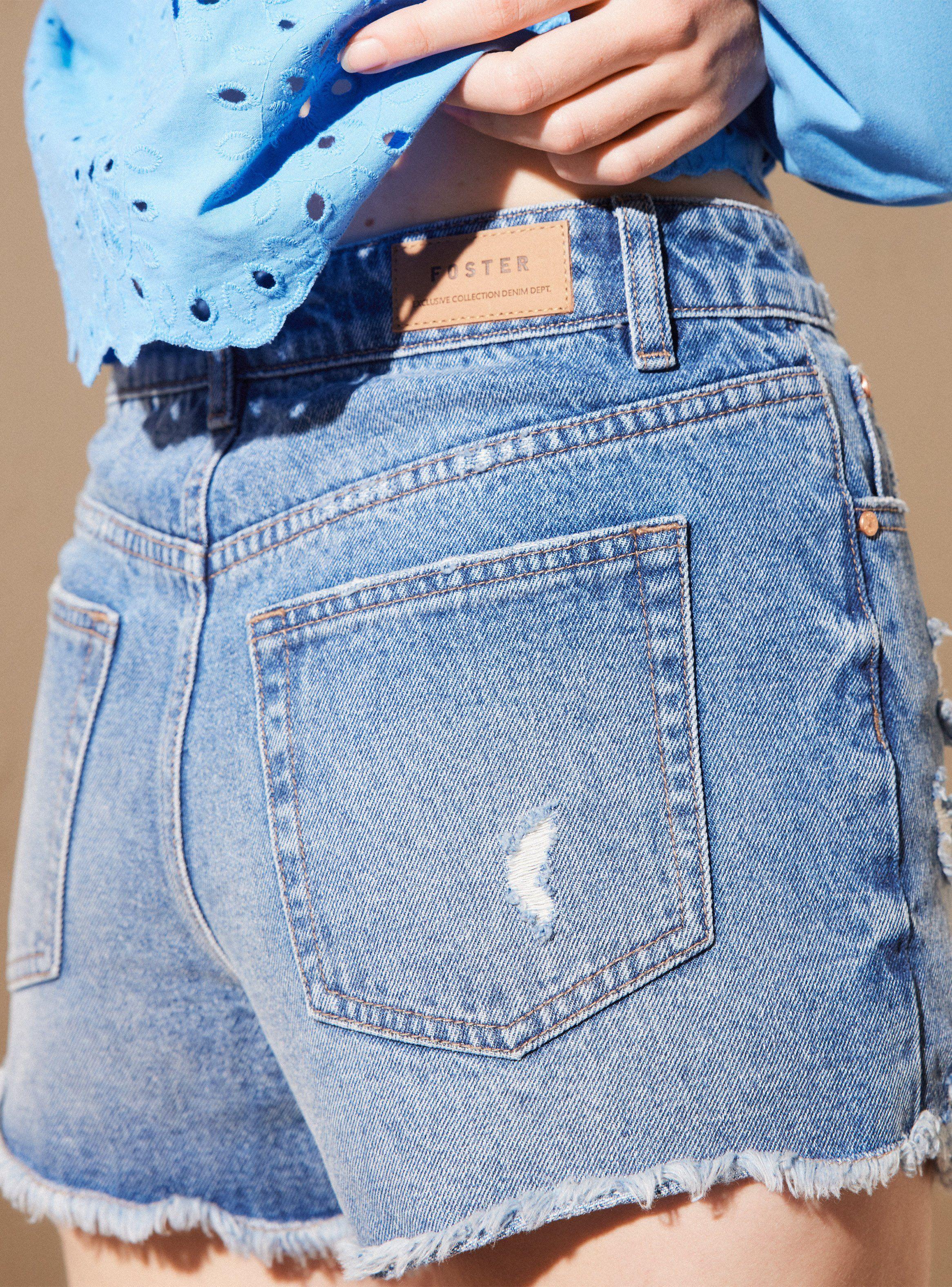 Short Denim con Roturas Tiro Medio-3