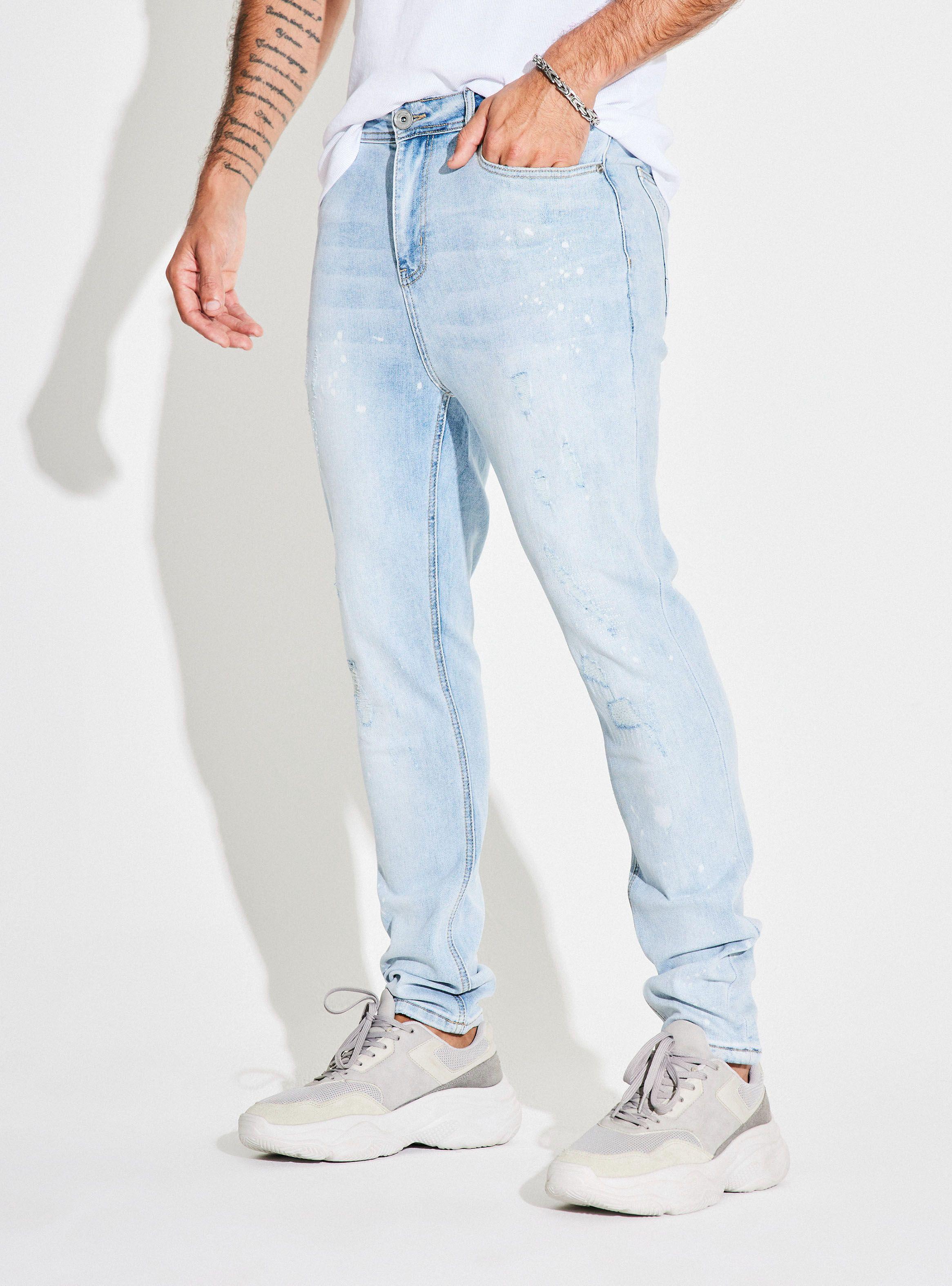 Jeans Tapered Fit Lavado Premium Manchas Cloradas Roturas-0
