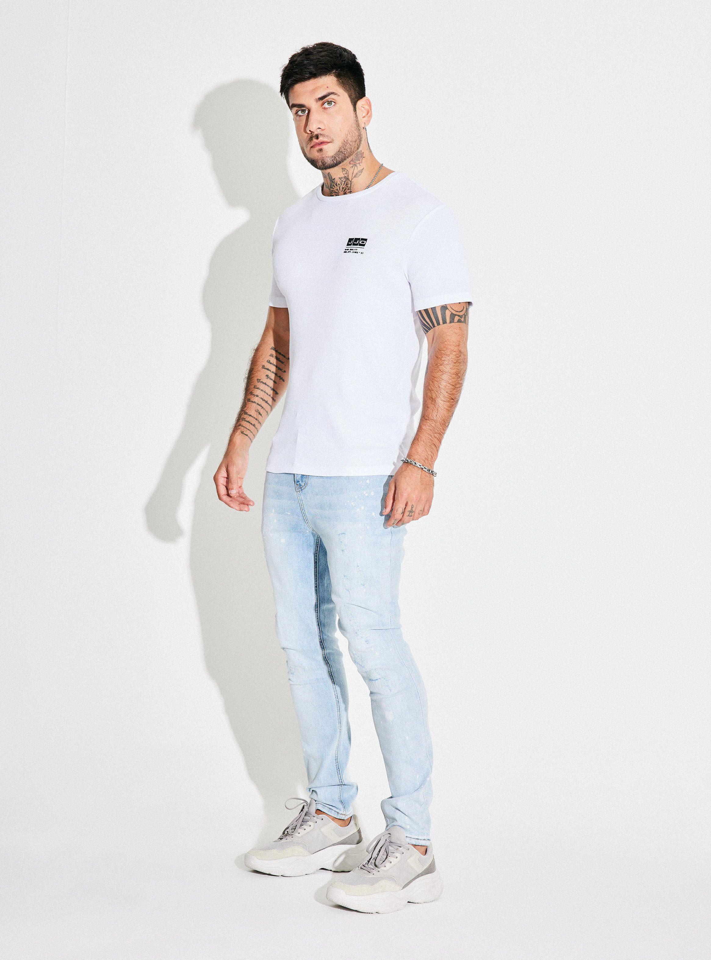 Jeans Tapered Fit Lavado Premium Manchas Cloradas Roturas-4