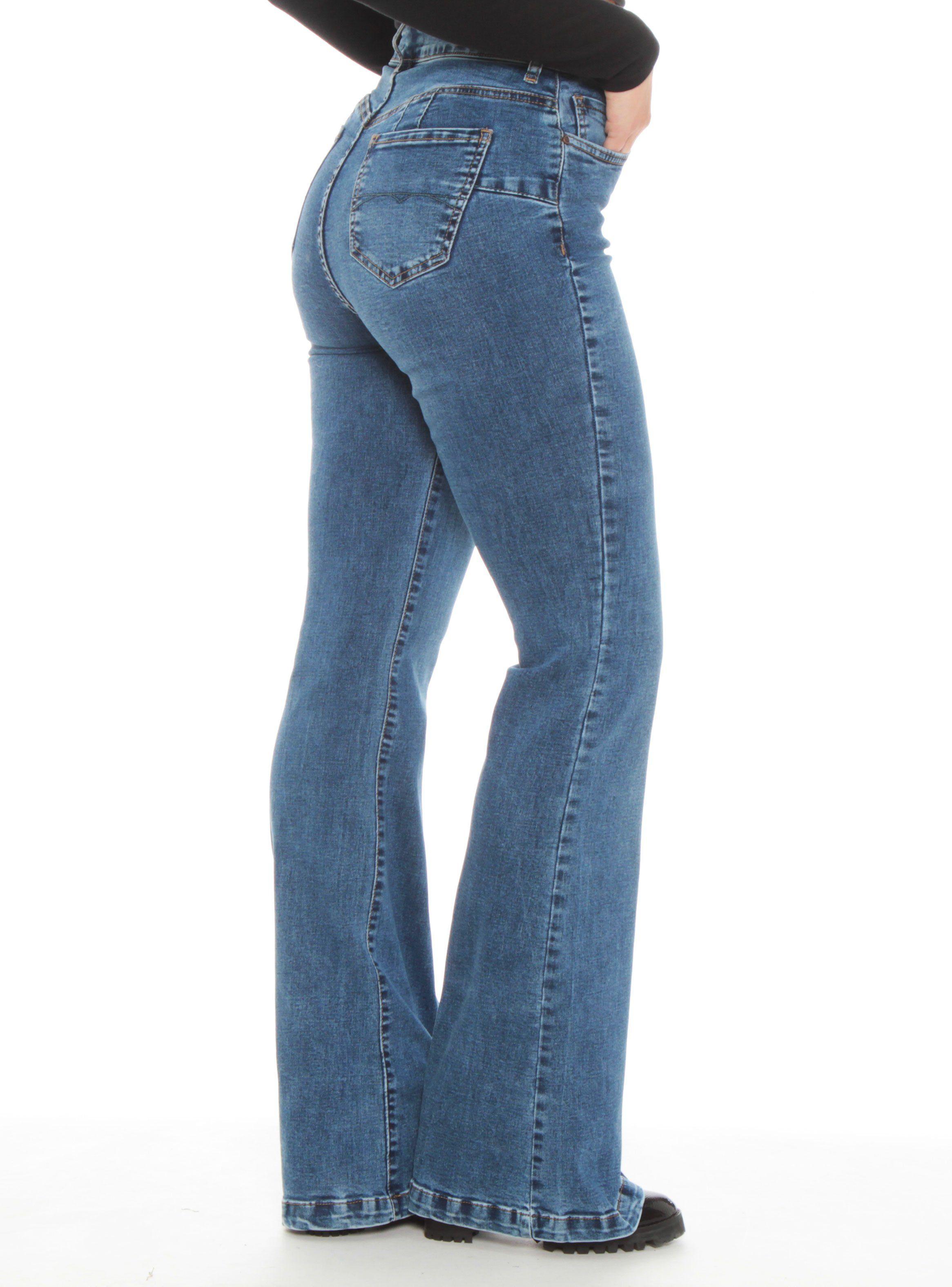 Jeans Flare Tiro Alto Push Up Pretina-1