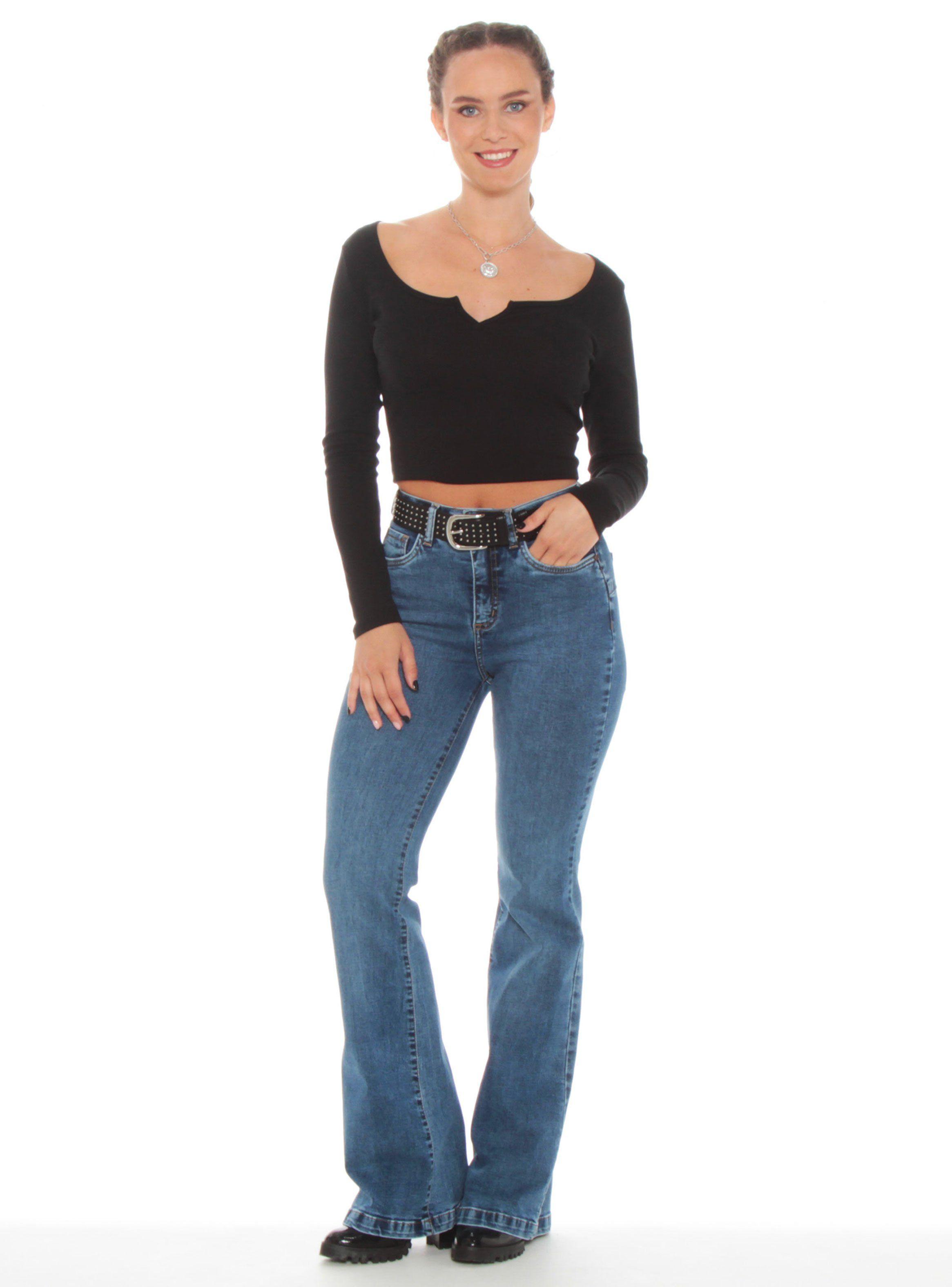 Jeans Flare Tiro Alto Push Up Pretina-3