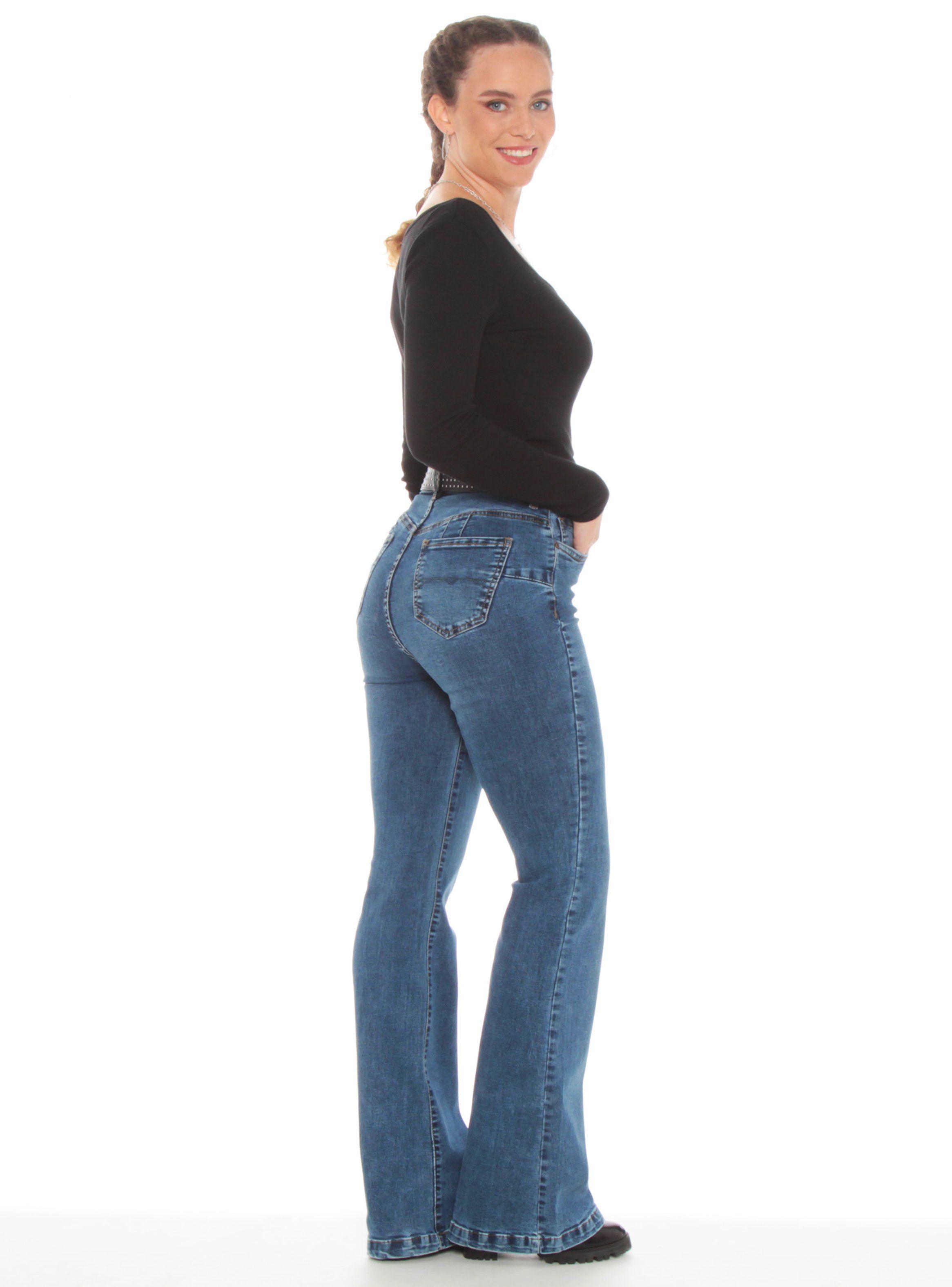 Jeans Flare Tiro Alto Push Up Pretina-4
