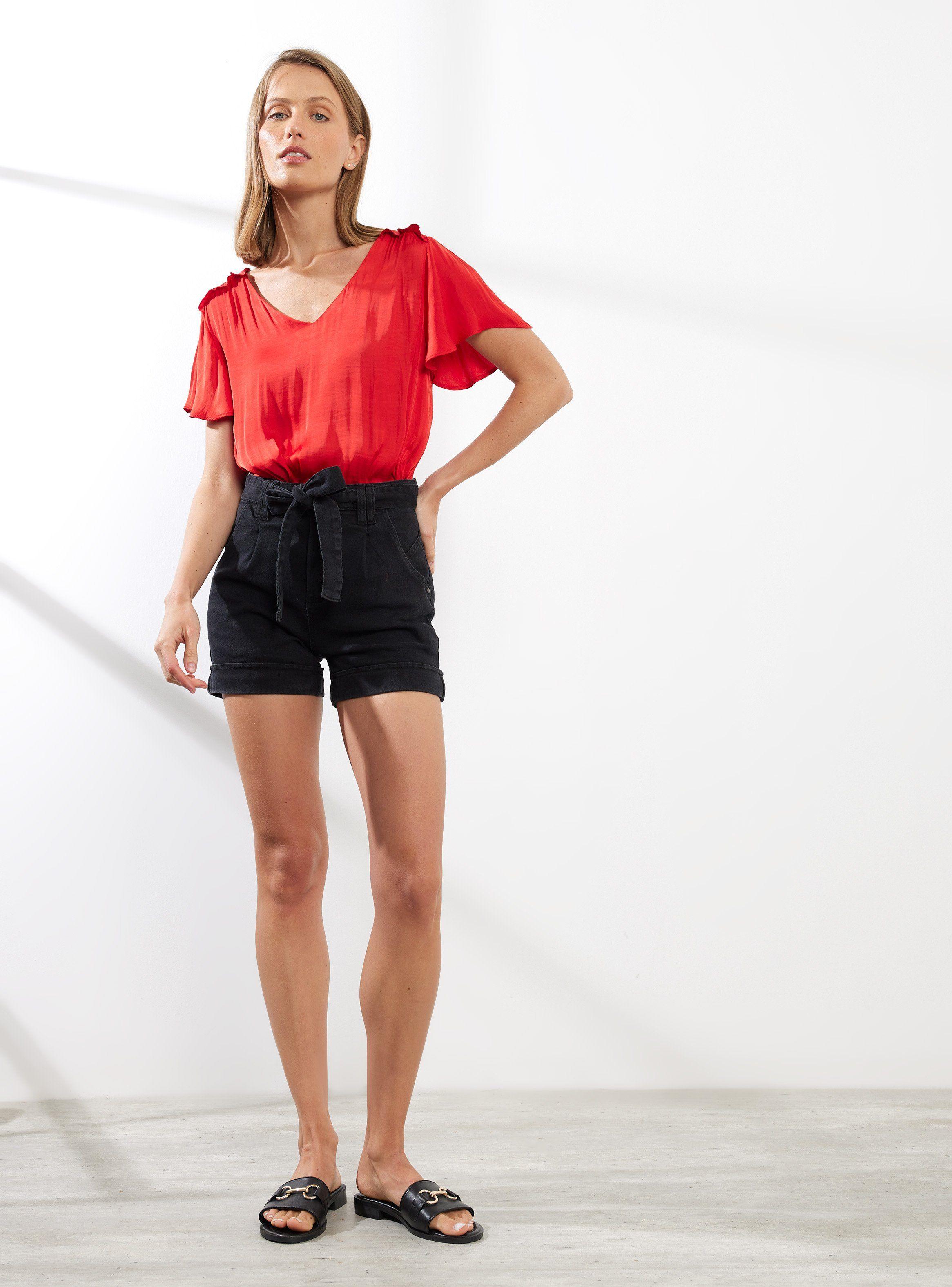 Blusa Satín Fluido Manga Corta-4
