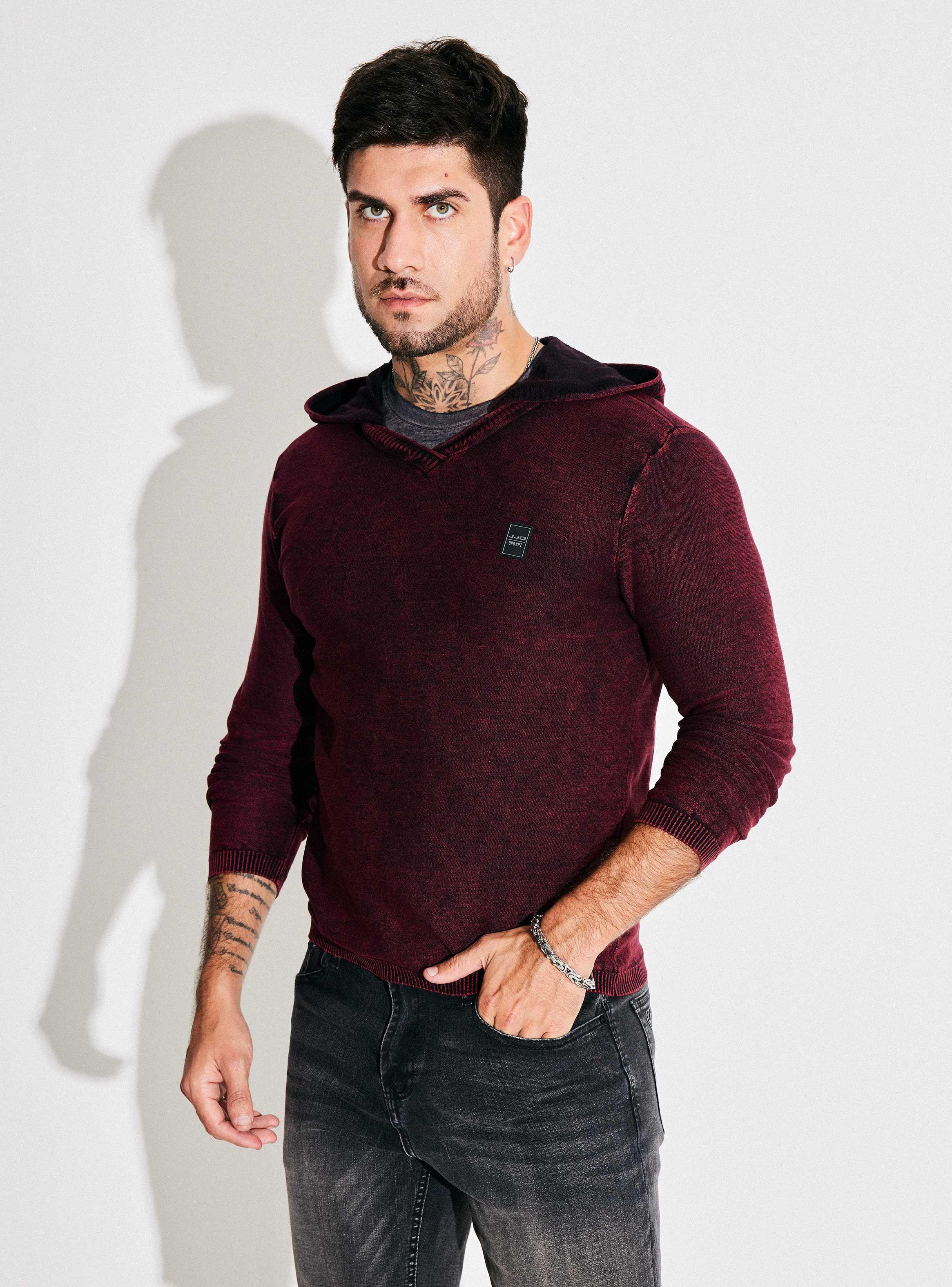 Sweater con Capucha Lavado Desgastado Bi Color-0