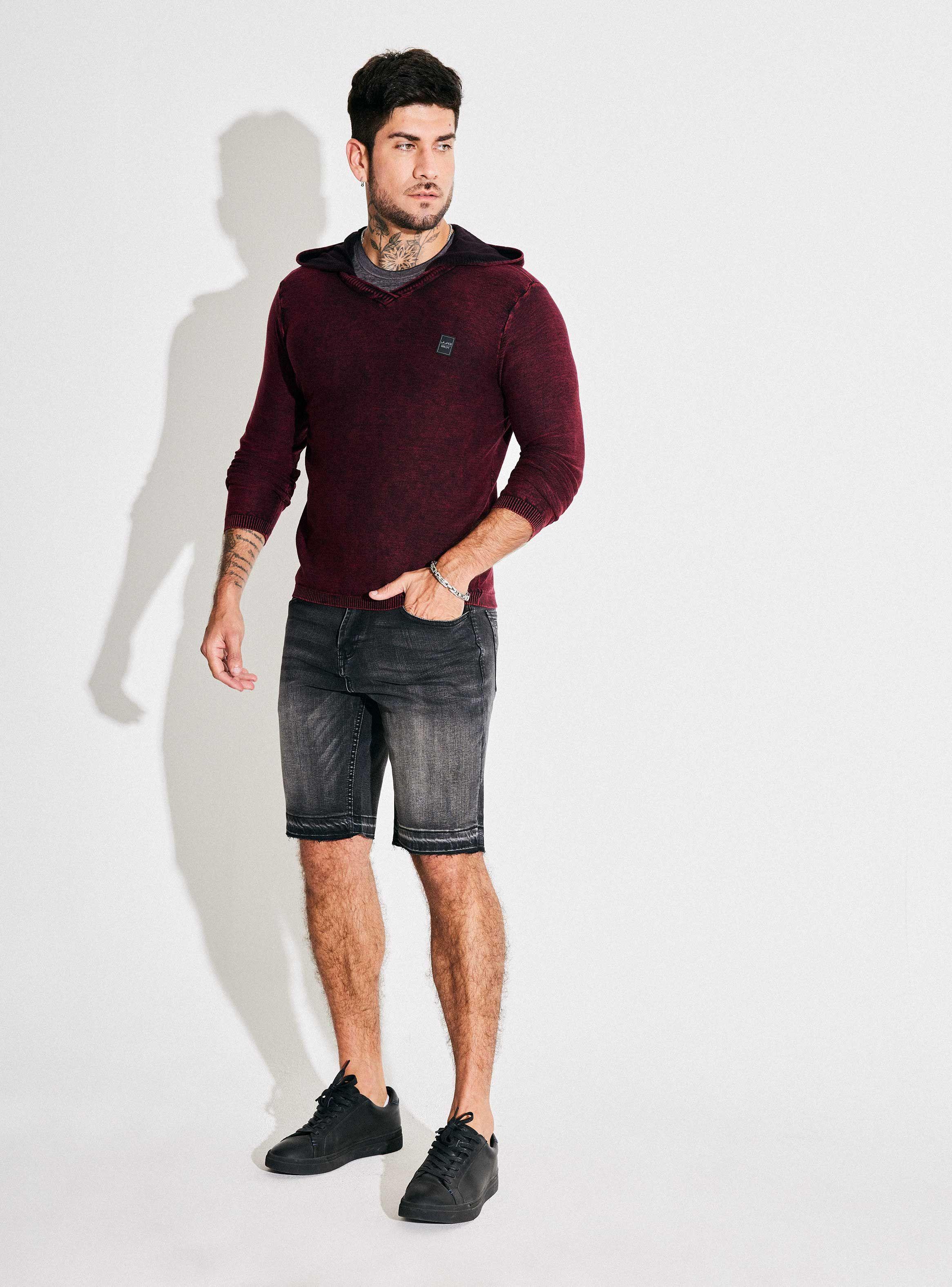 Sweater con Capucha Lavado Desgastado Bi Color-4
