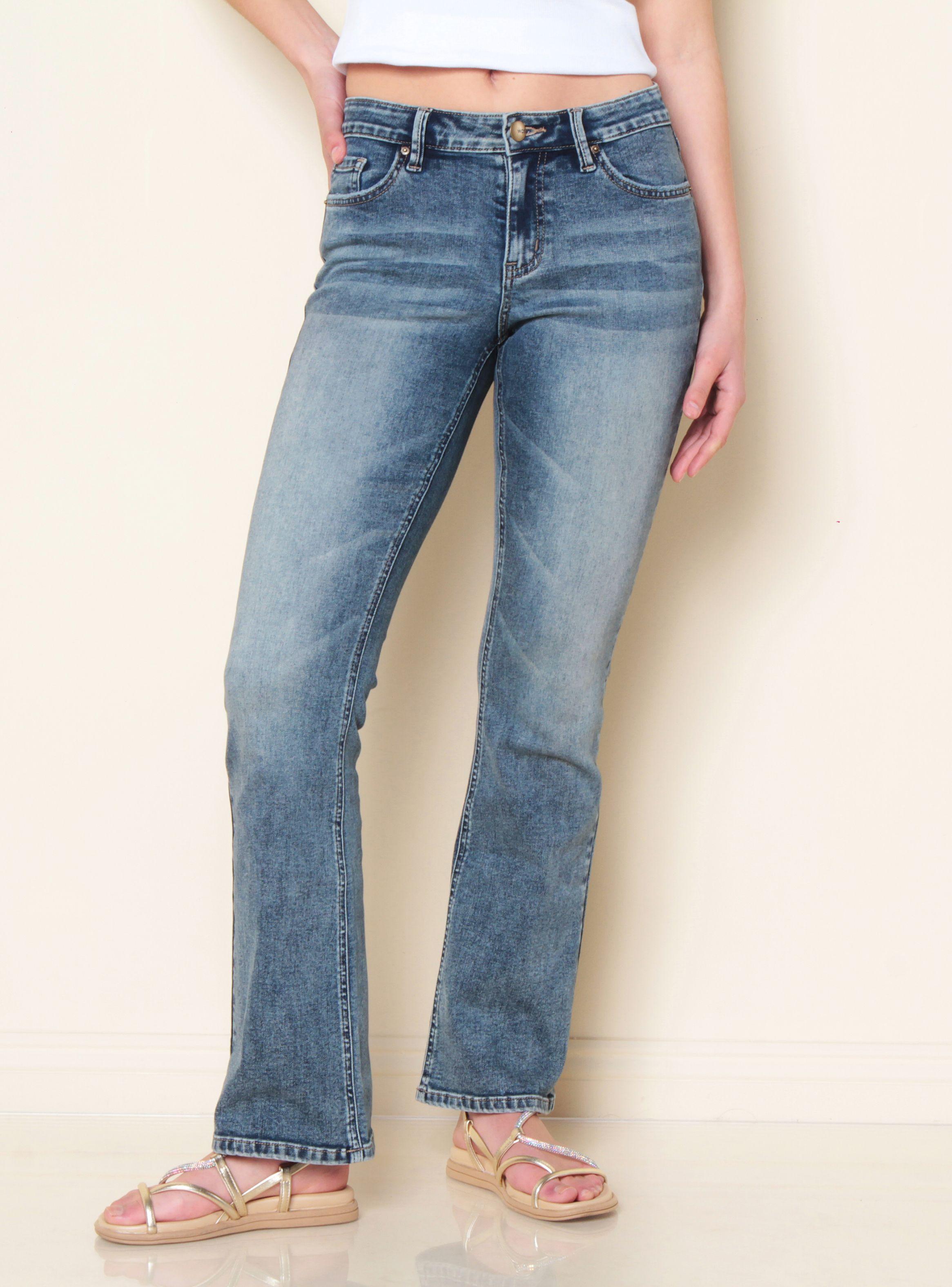 Jeans Semi Flare Pretina con Tapitas en Bolsillos Trasero-0