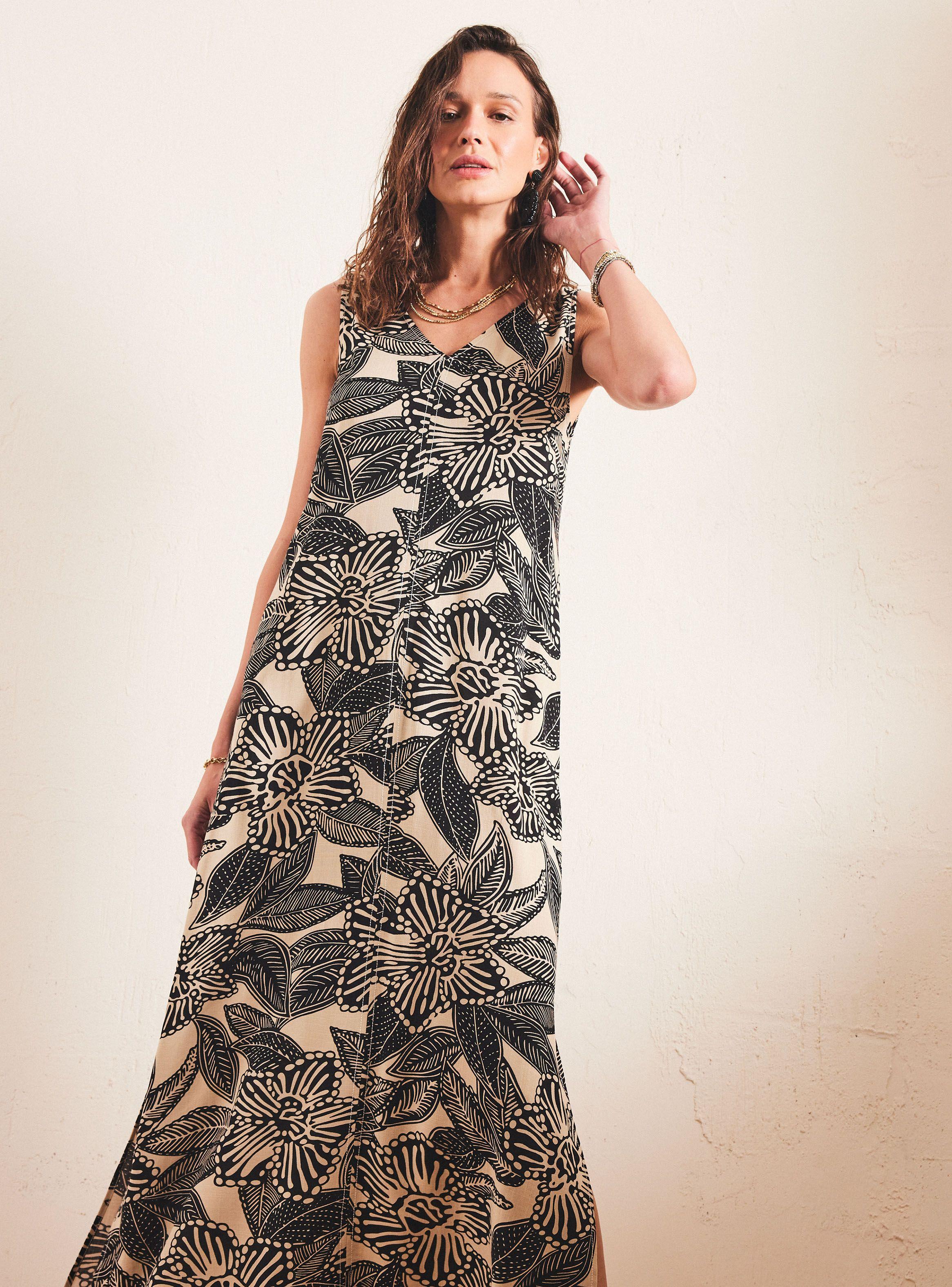 Vestido Estampado con Detalle de Pespuntes-0
